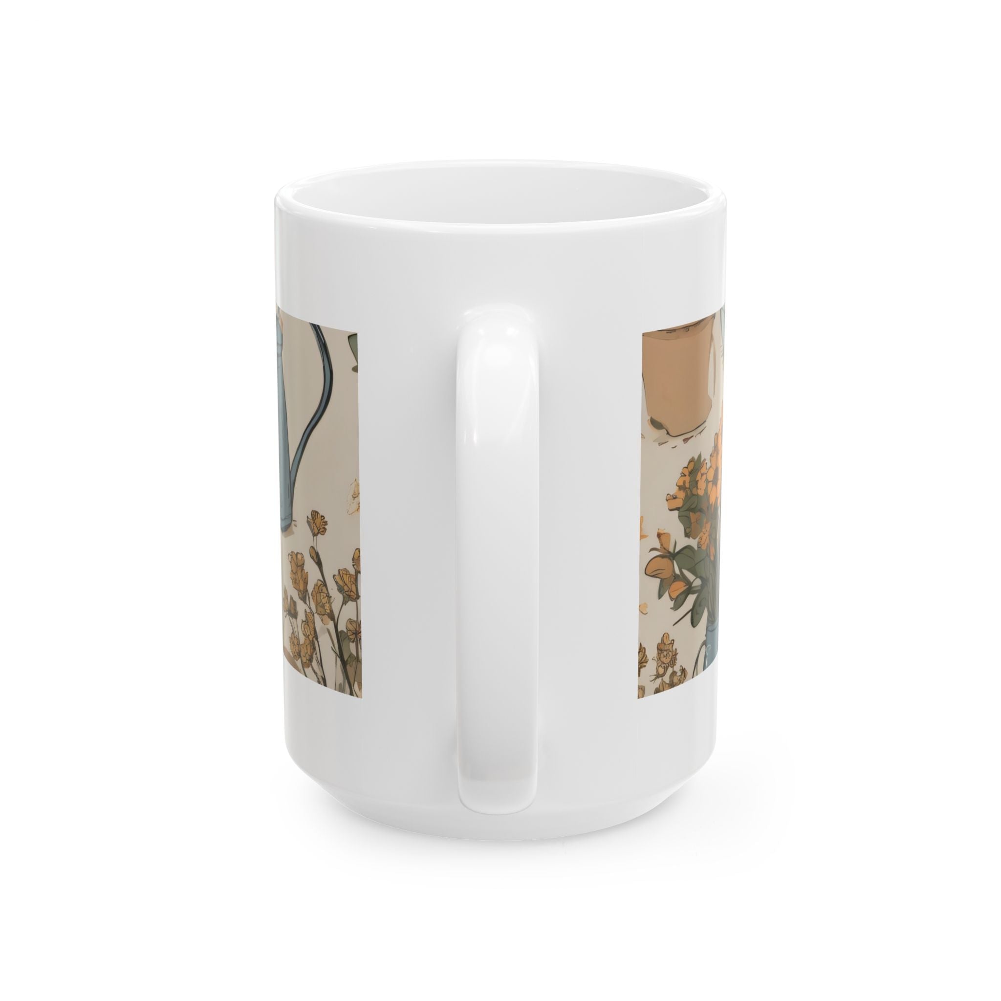 Botanical Garden Ceramic Mug – Vintage Watering Can & Potted Flowers (11oz, 15oz)