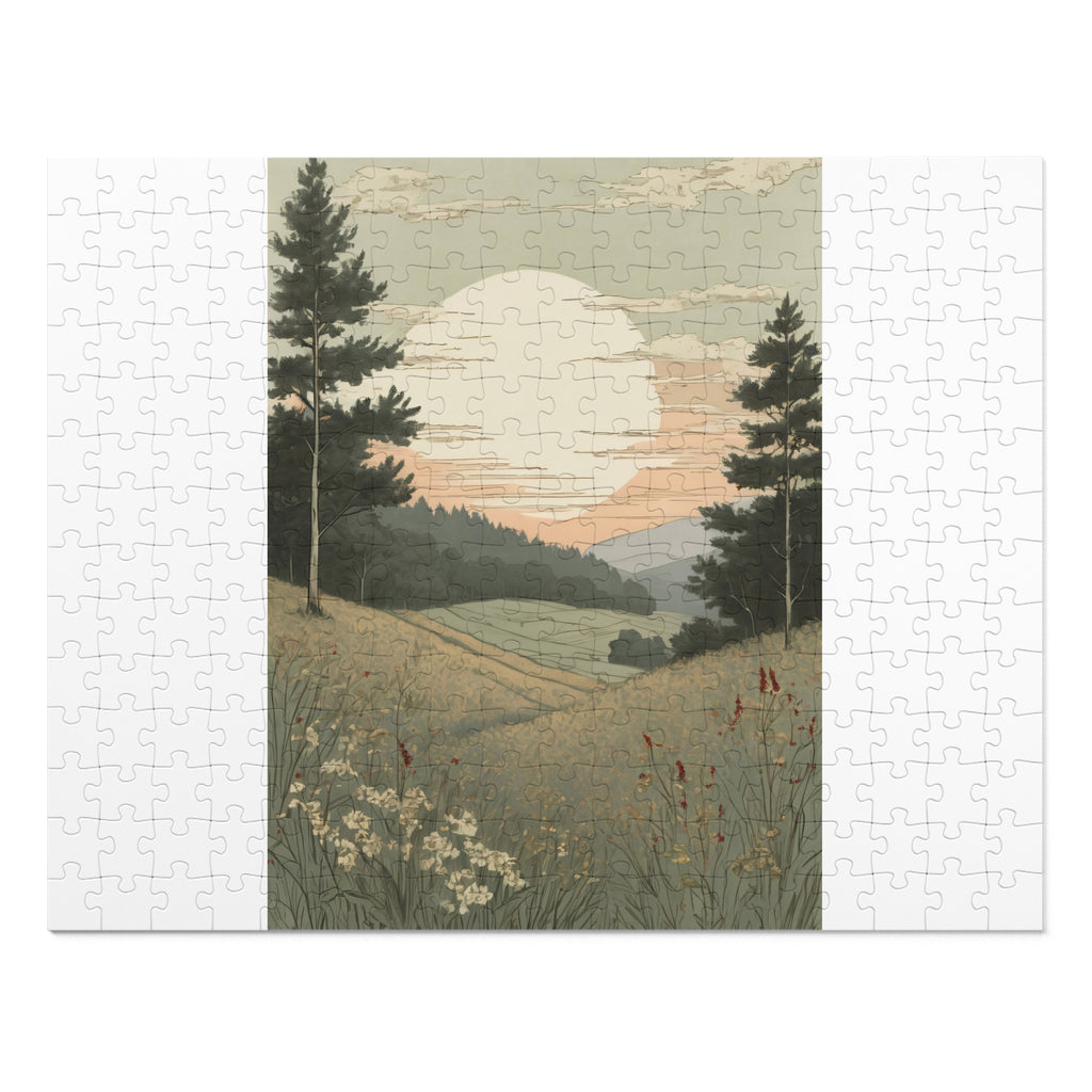 Scenic Sunset Meadow Jigsaw Puzzle (with Tin)