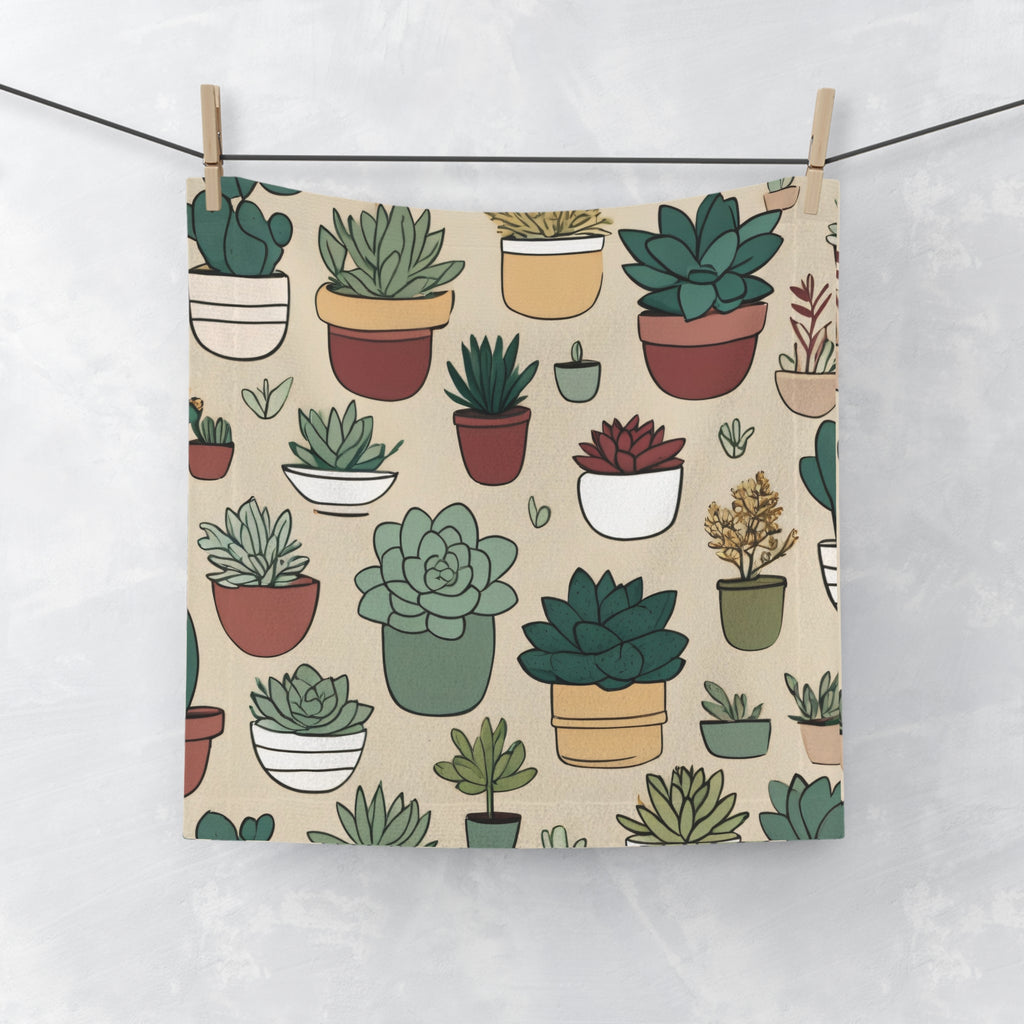 Succulent Pattern Face Towel – Cute Potted Plants Design