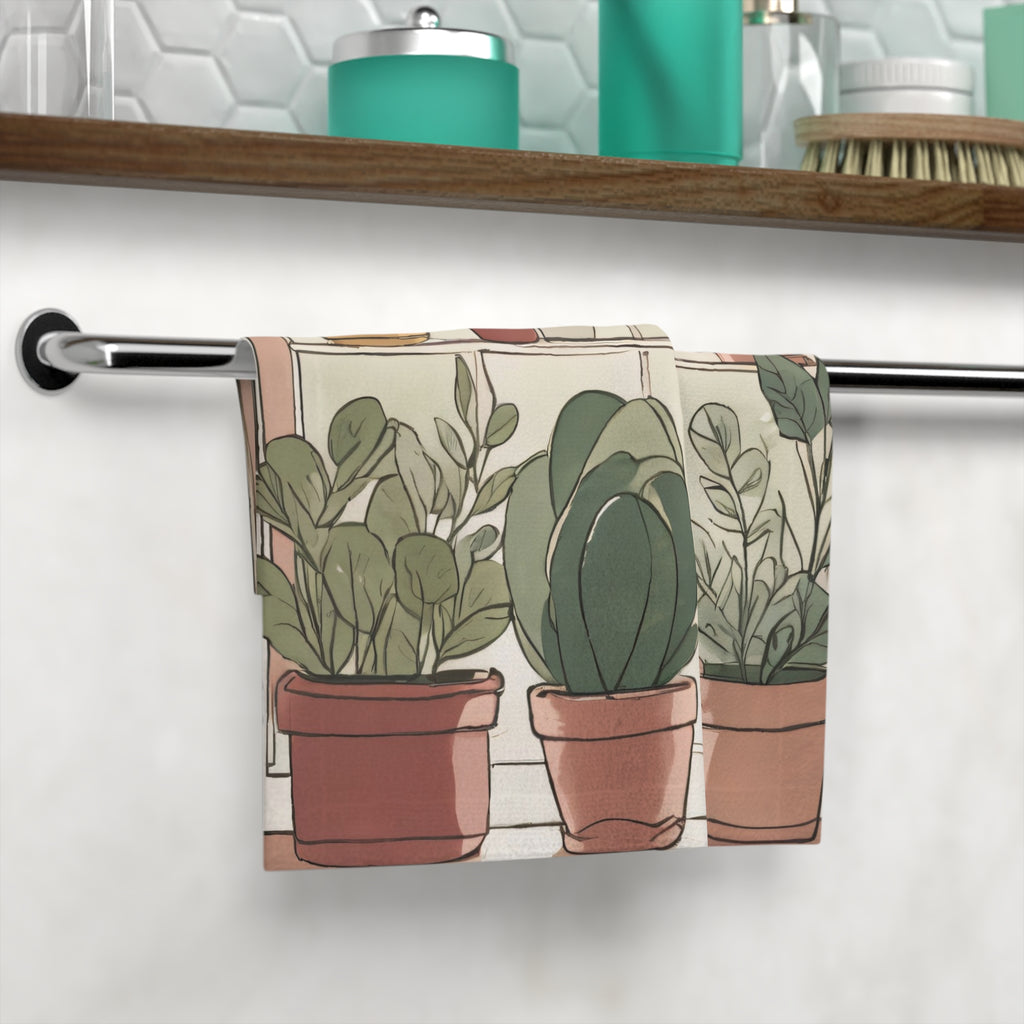 Potted Plants Window Face Towel — Botanical Home Spa Face Cloth