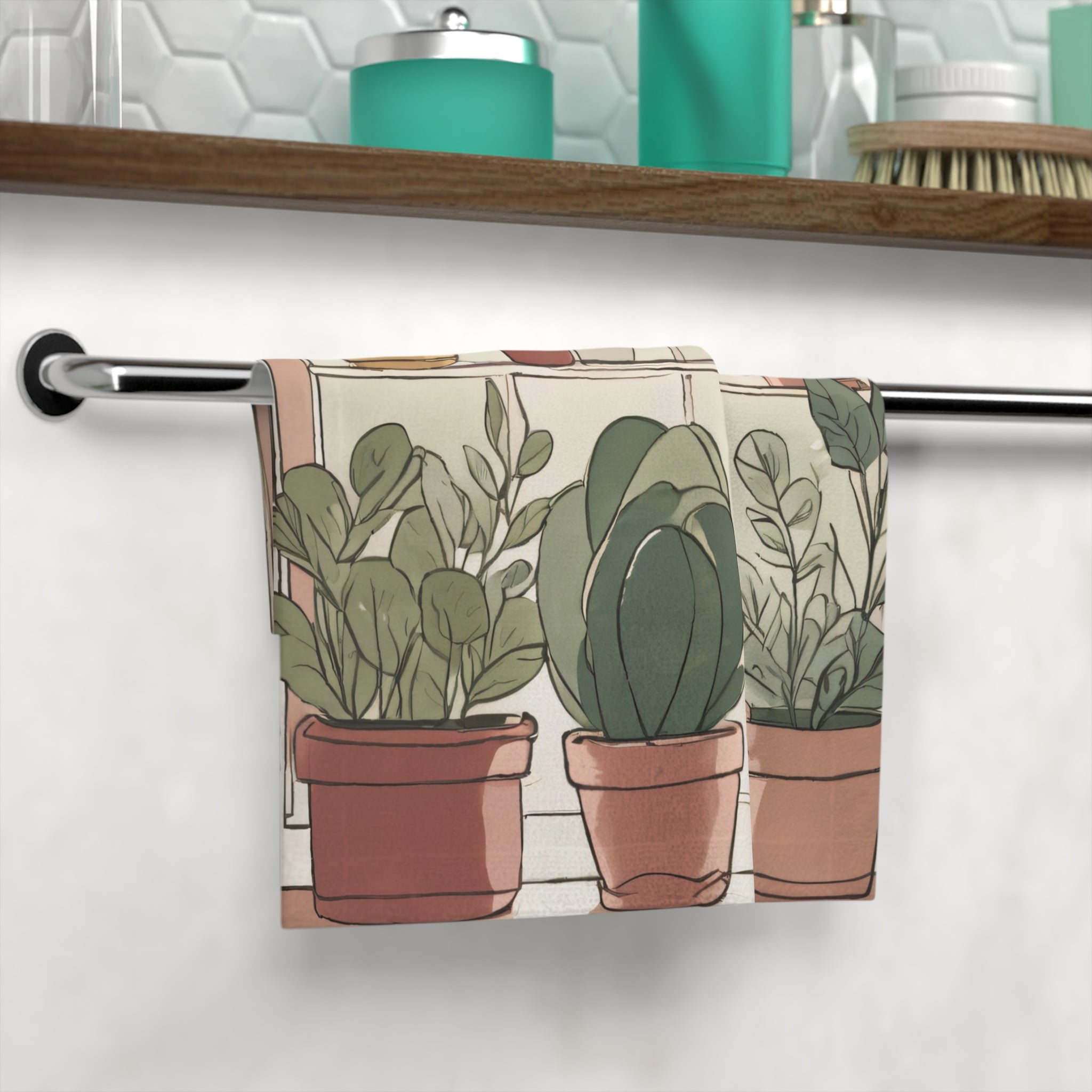 Potted Plants Window Face Towel — Botanical Home Spa Face Cloth