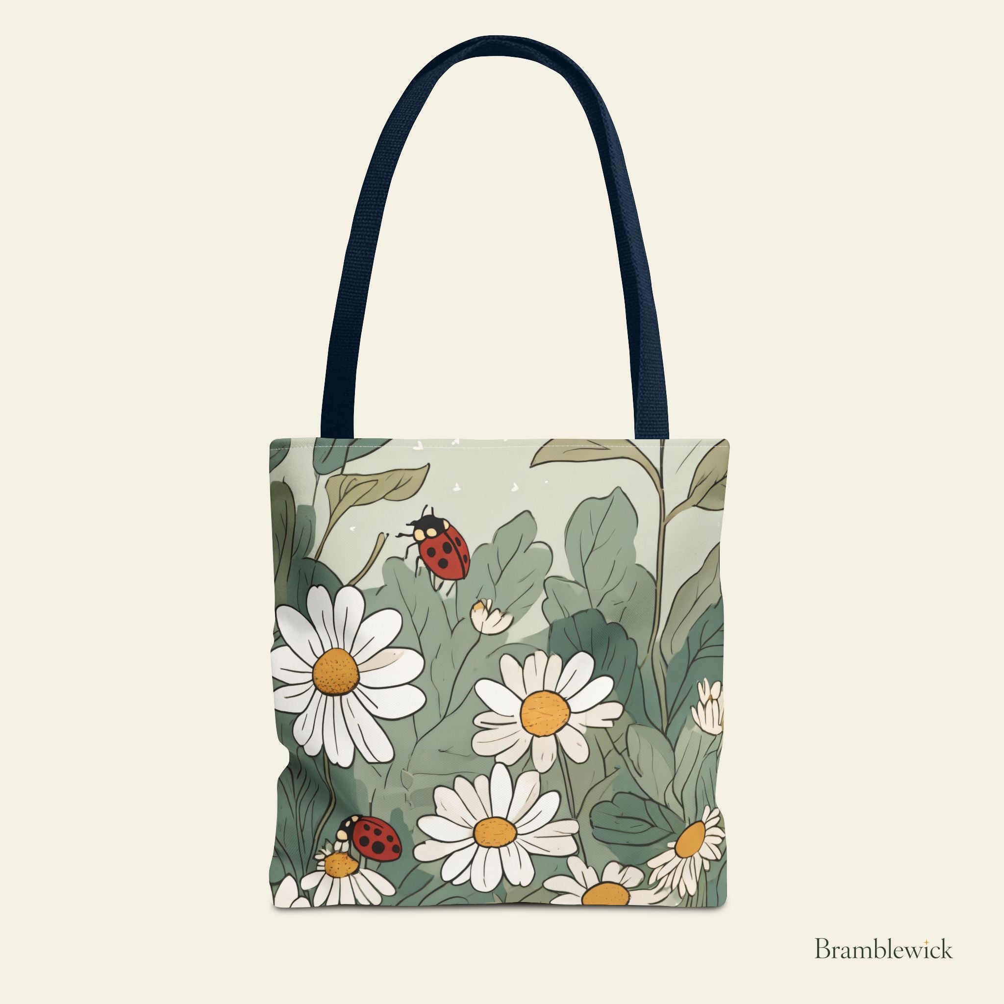 Daisy & Ladybug Tote Bag – Floral Spring Garden All-Over Print