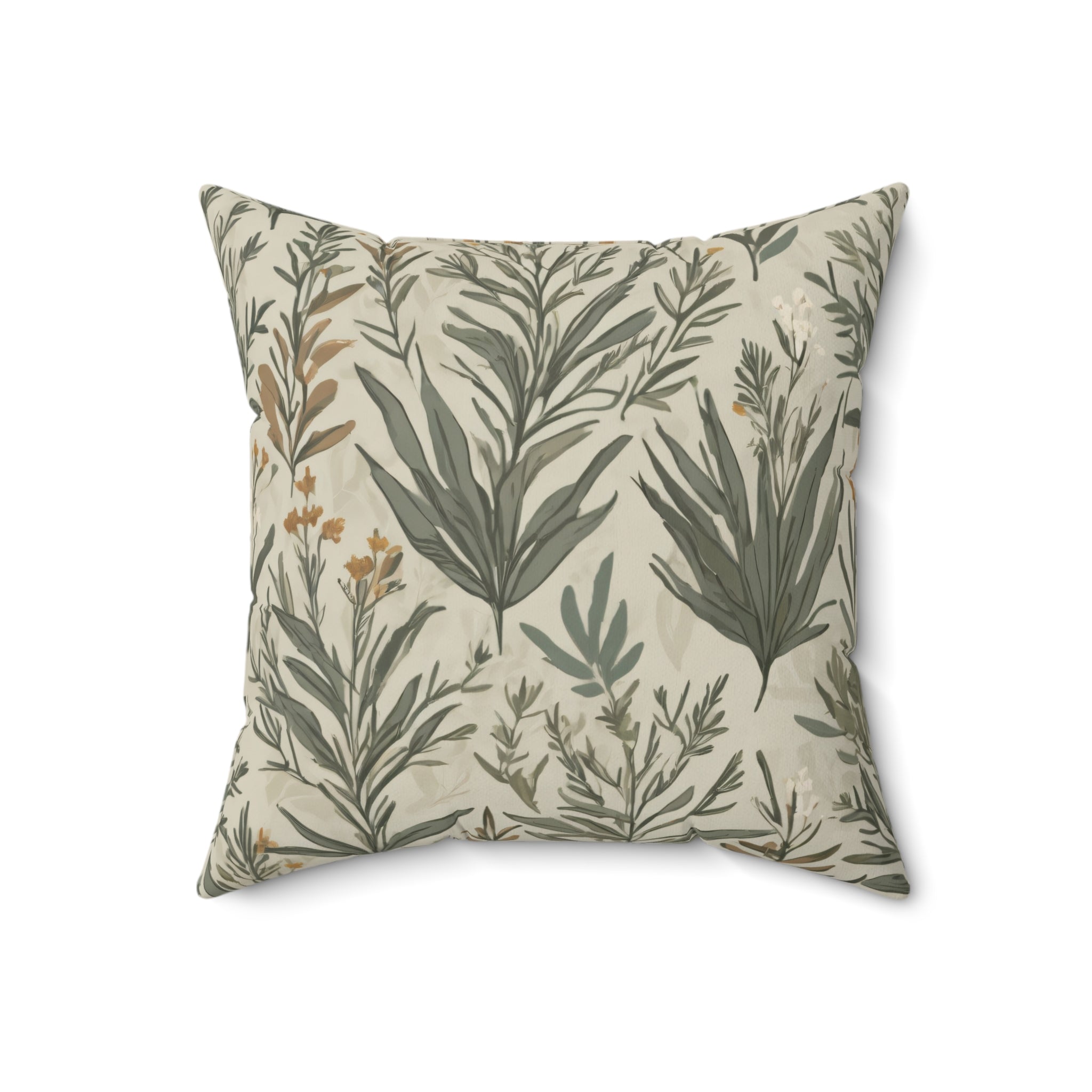 Botanical Split-Design Square Pillow — Sage Green Floral Accent Cushion