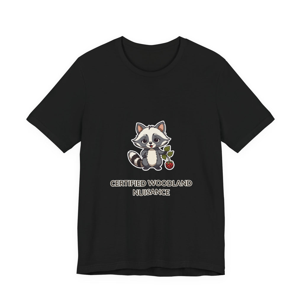 Certified Woodland Nuisance Tee in Black, original woodland design by Bramblewick