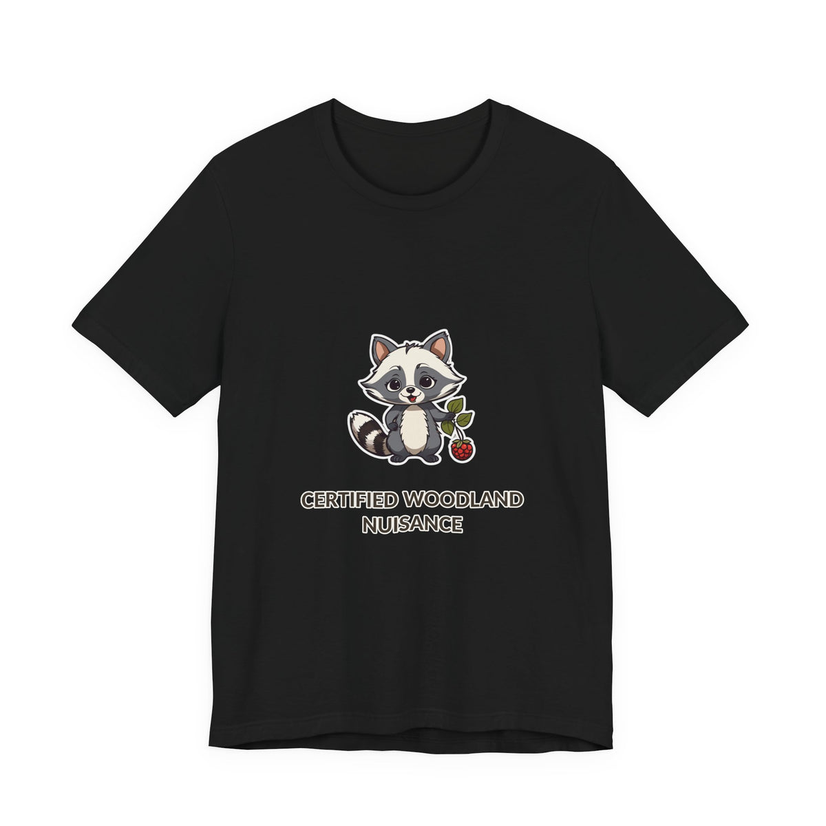 Certified Woodland Nuisance Tee in Black, original woodland design by Bramblewick