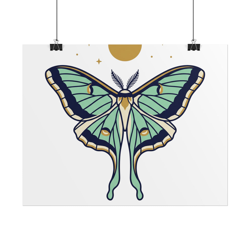 Drawn to the Moon Poster, Luna Moth Celestial Print