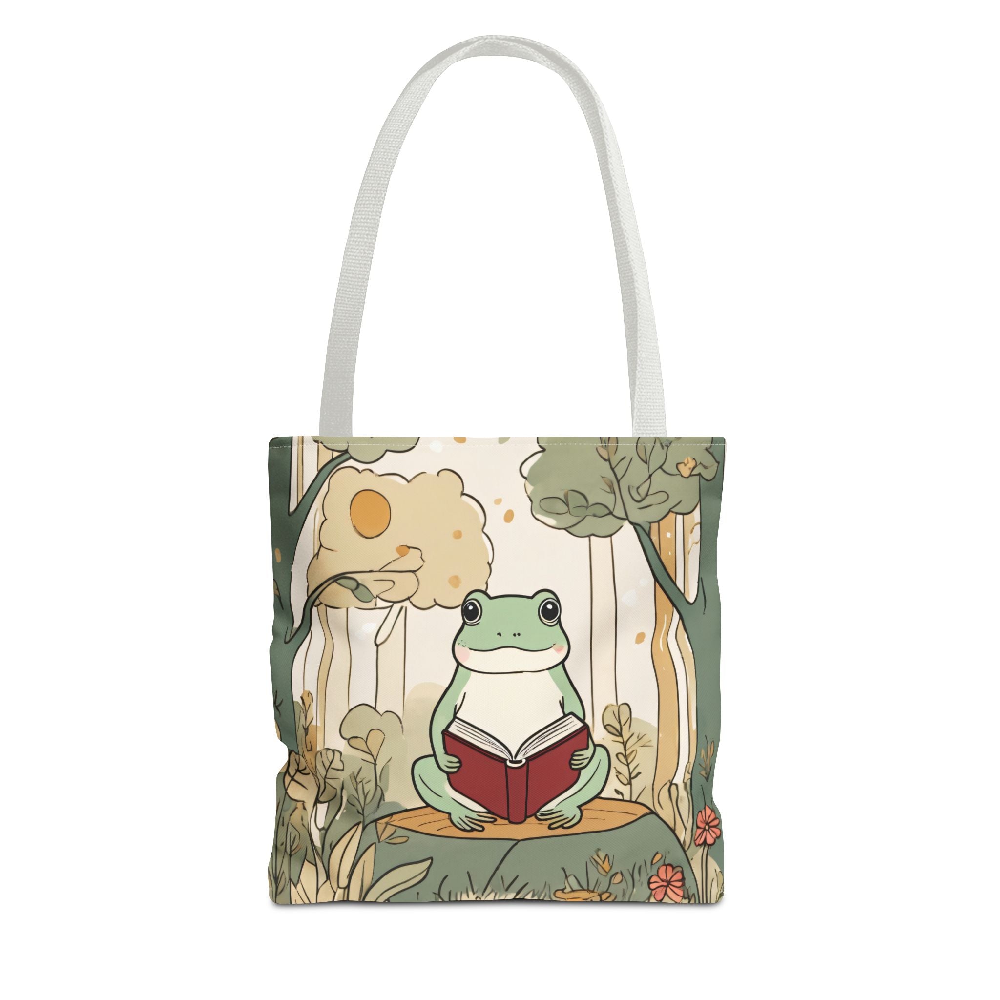 Cute Frog Reading Tote Bag – Whimsical Nature Booklover AOP Tote