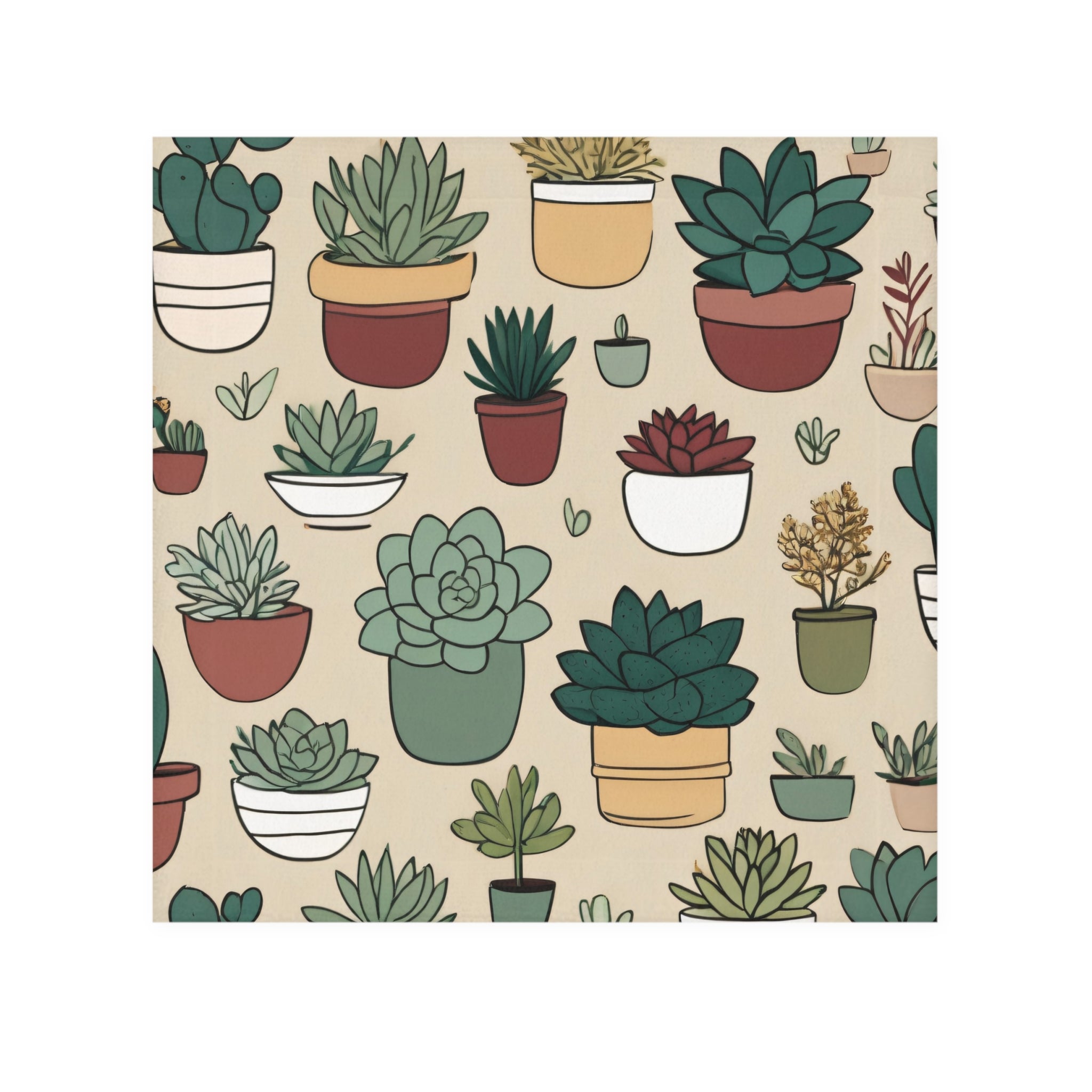 Succulent Pattern Face Towel – Cute Potted Plants Design