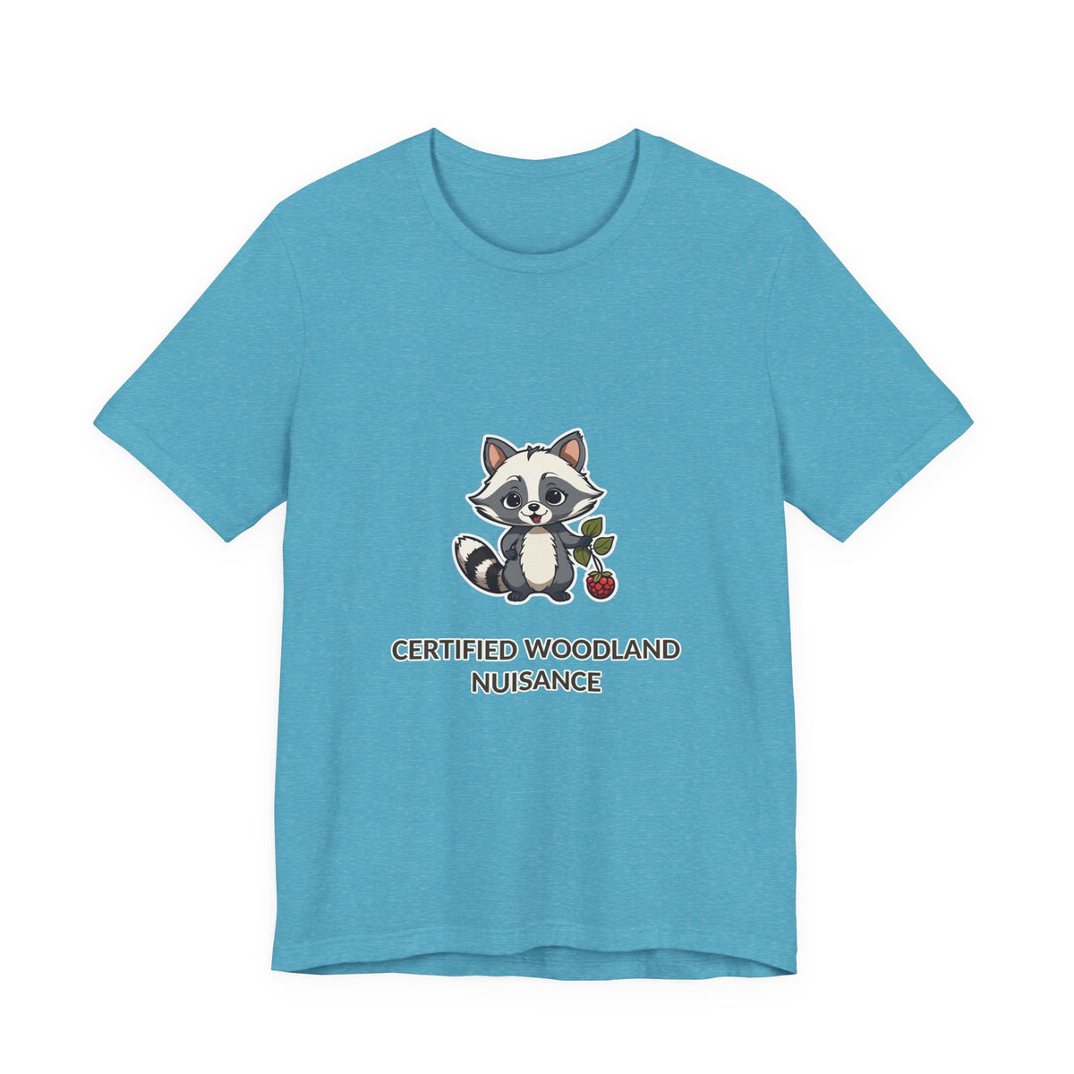 Certified Woodland Nuisance Tee in Heather Aqua, original woodland design by Bramblewick