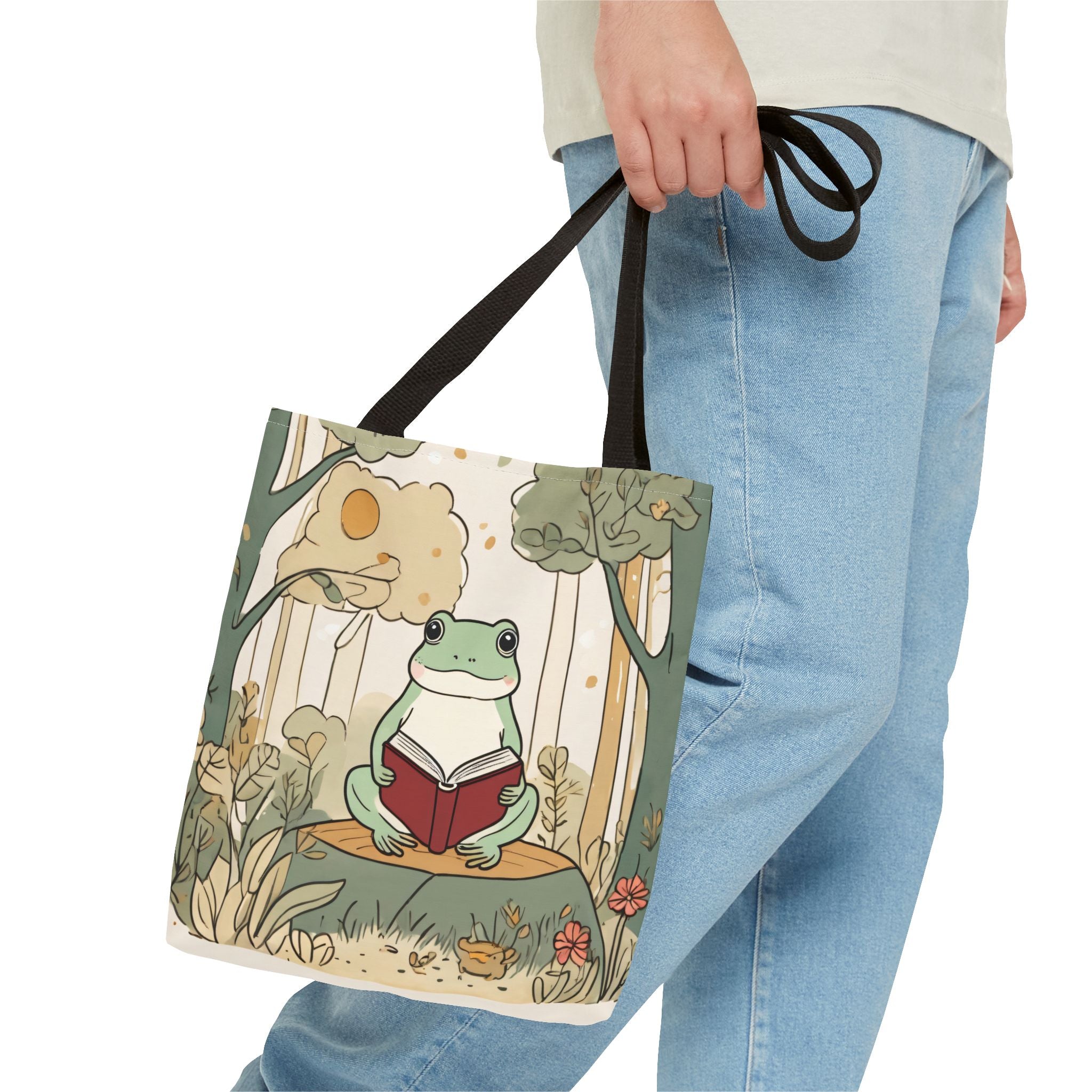 Cute Frog Reading Tote Bag – Whimsical Nature Booklover AOP Tote