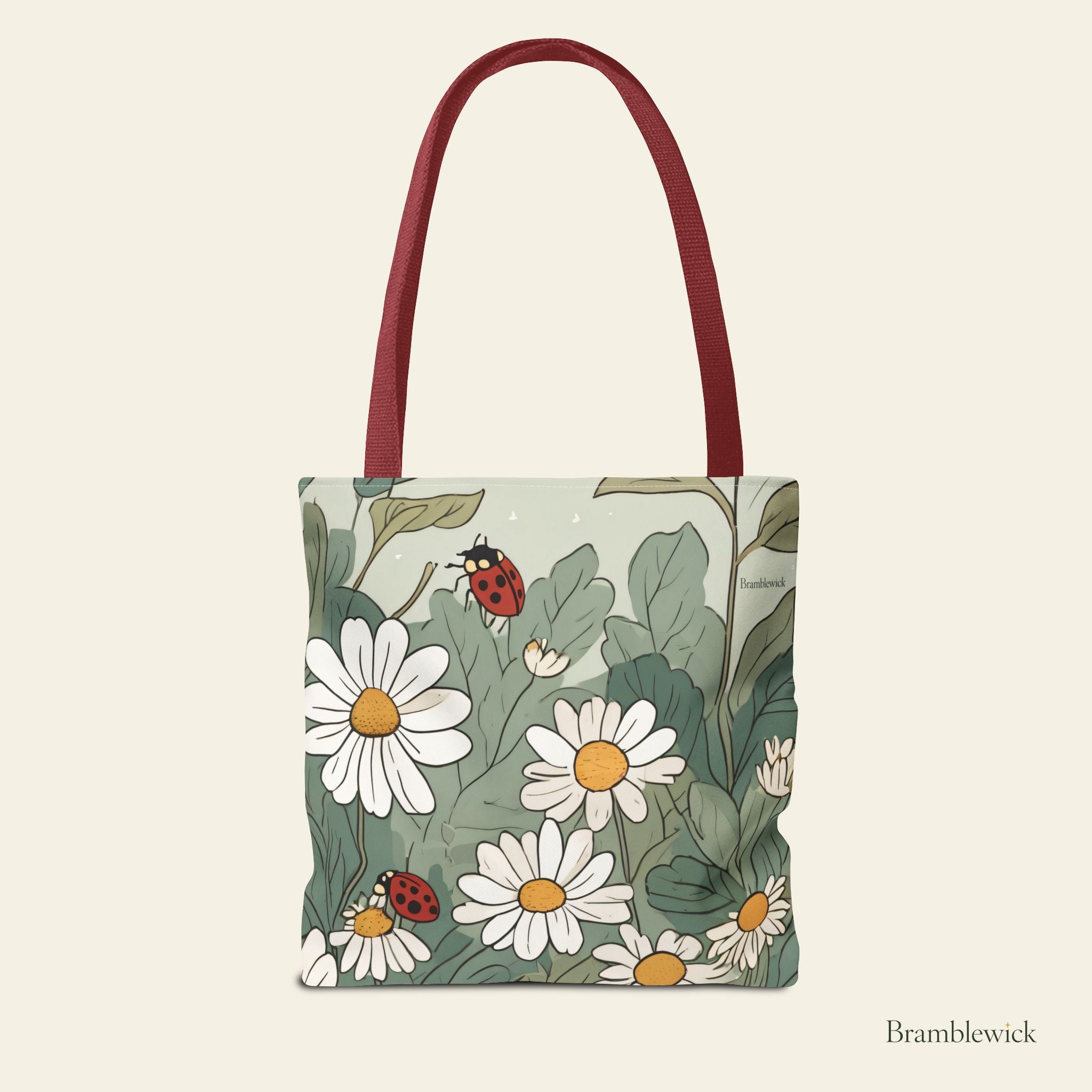 Daisy & Ladybug Tote Bag – Floral Spring Garden All-Over Print