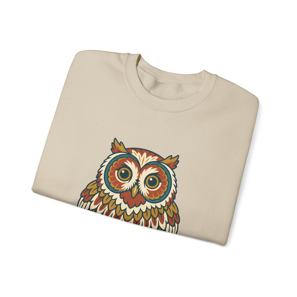 Round Owl Crewneck, Cute Woodland Bird Lover Sweatshirt