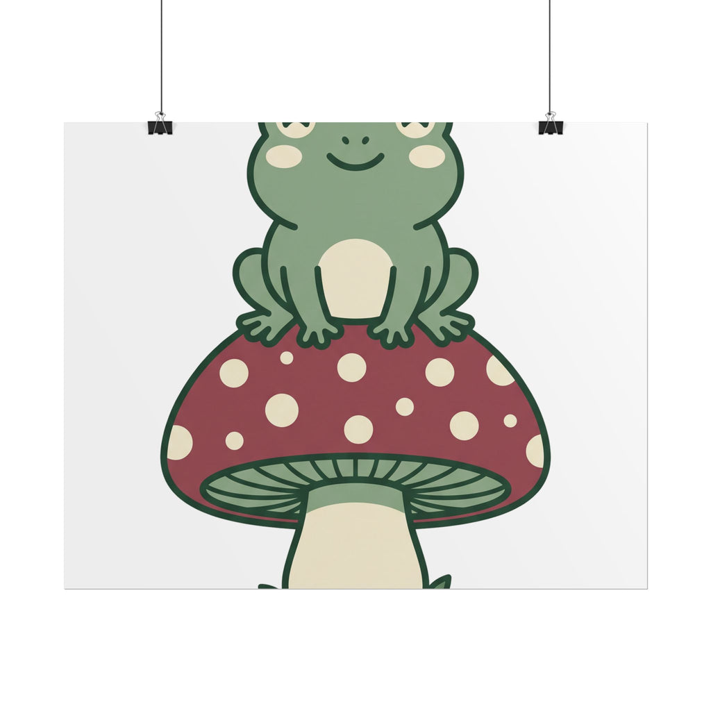 Frog on a Mushroom Poster, Cute Cottagecore Kids Wall Art