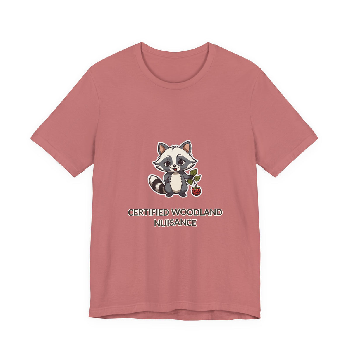 Certified Woodland Nuisance Tee in Mauve, original woodland design by Bramblewick