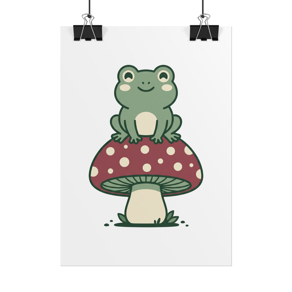 Frog on a Mushroom Poster, Cute Cottagecore Kids Wall Art
