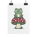 Frog on a Mushroom Poster, Cute Cottagecore Kids Wall Art