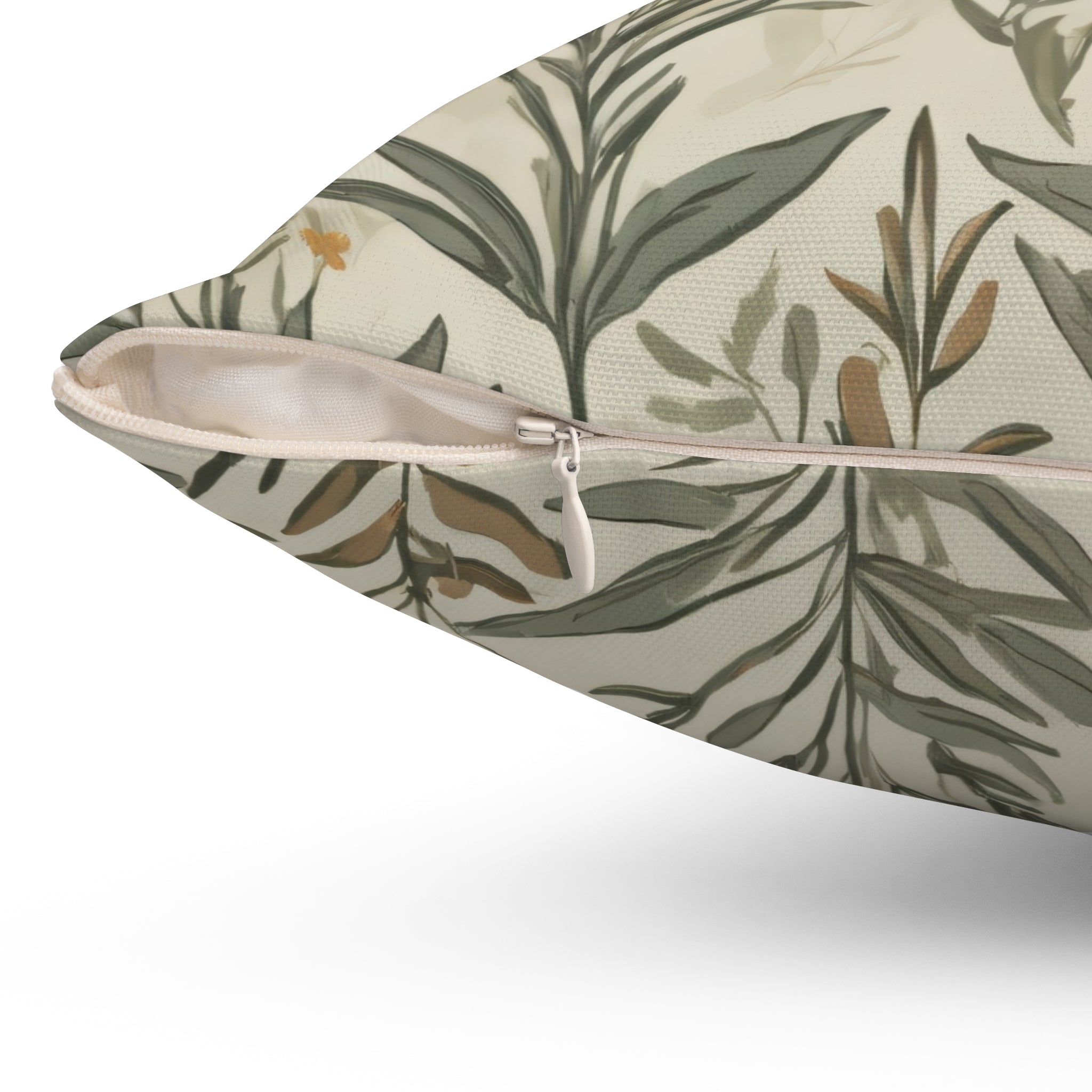 Botanical Split-Design Square Pillow — Sage Green Floral Accent Cushion