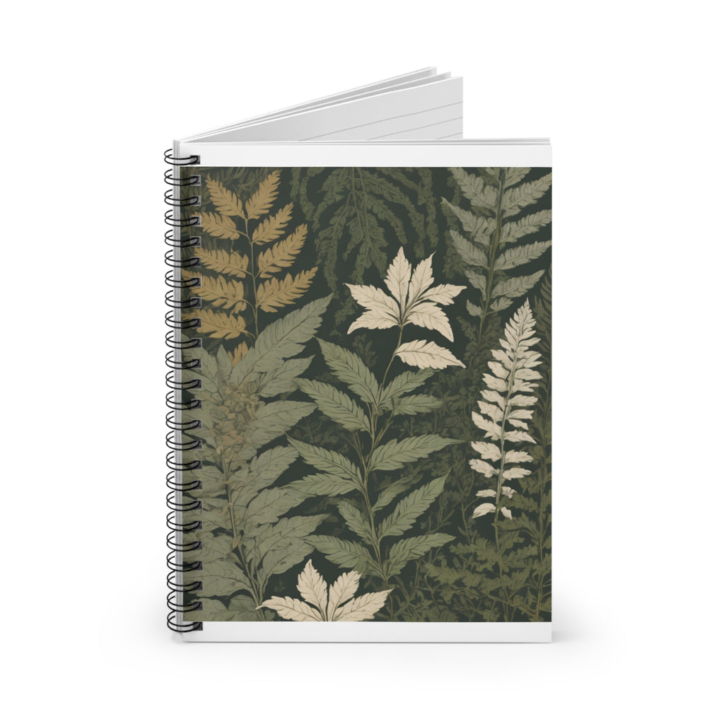 Botanical Fern Spiral Notebook - Forest Green Ruled Journal