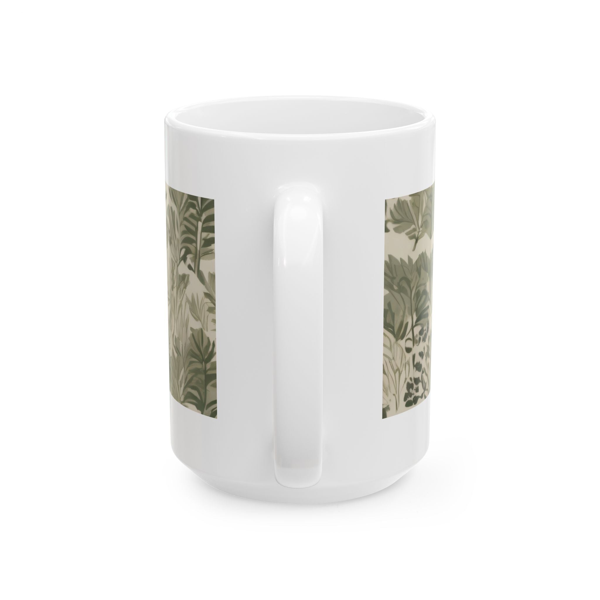 Botanical Leaves Ceramic Mug — Green Tropical Pattern Coffee Cup (11oz, 15oz)