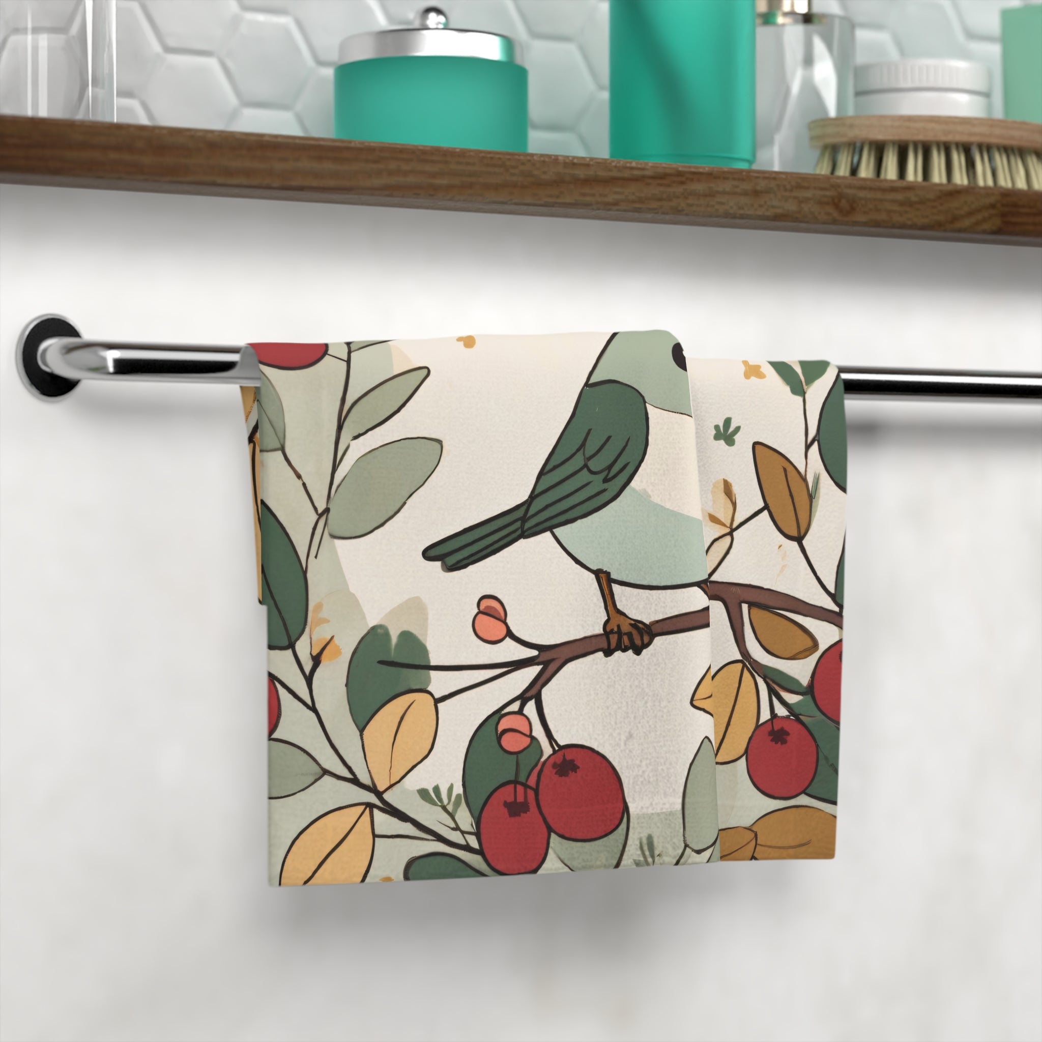 Cute Bird Face Towel — Spring Woodland Songbird Design