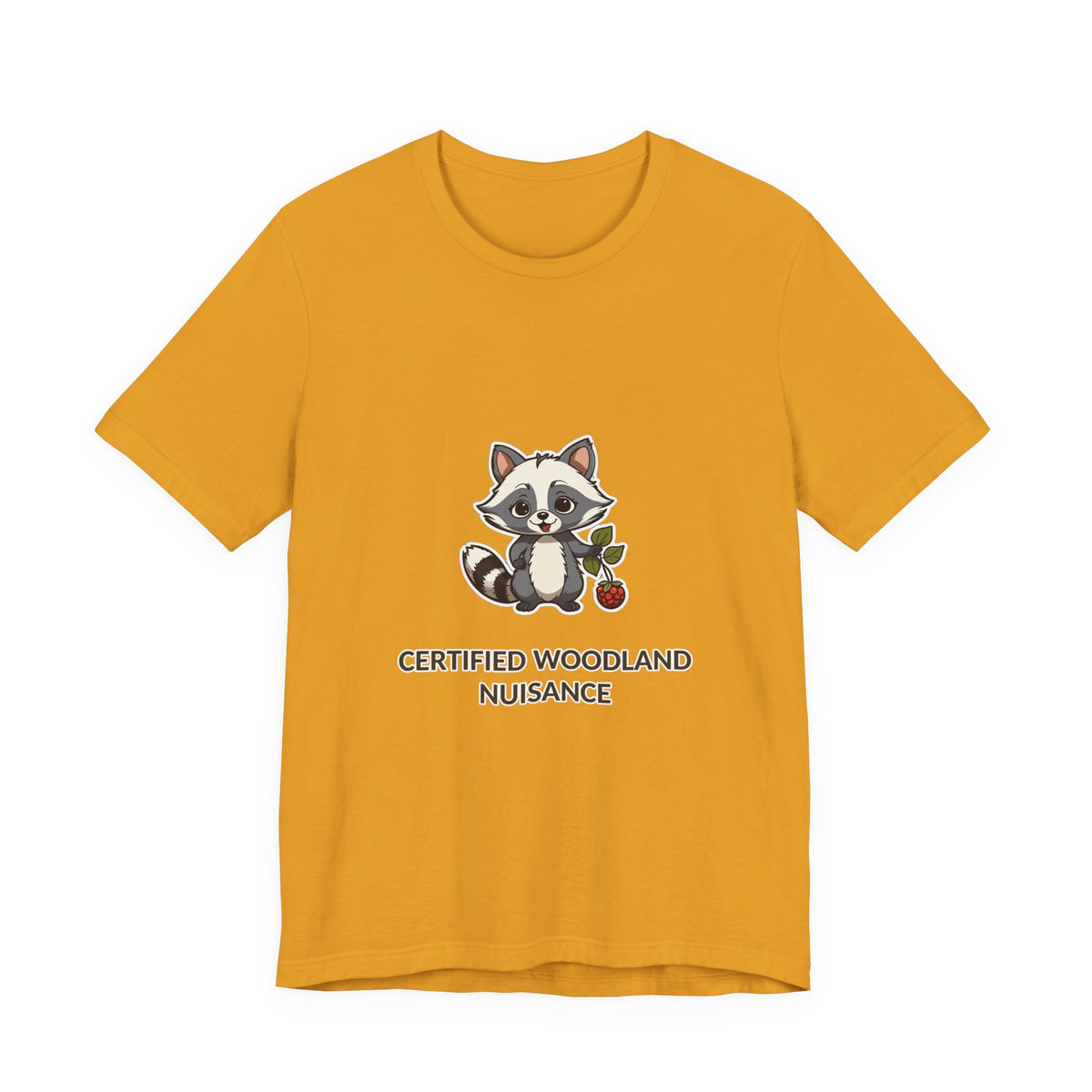 Certified Woodland Nuisance Tee in Mustard, original woodland design by Bramblewick