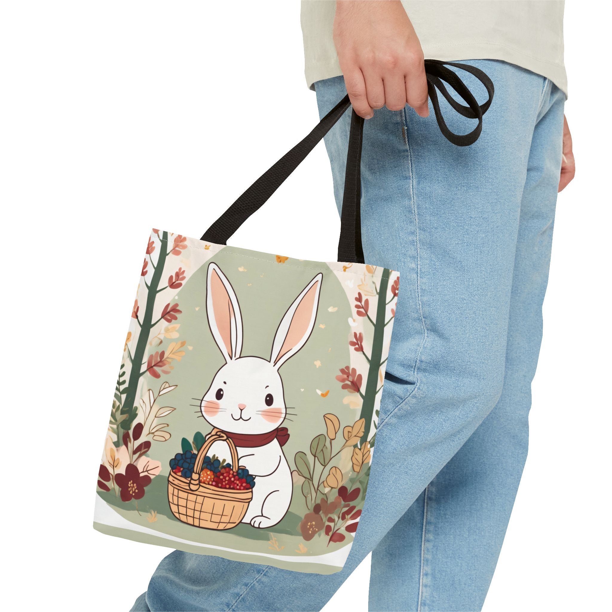 Easter Bunny Tote Bag — Cute Rabbit with Basket Spring Floral Design