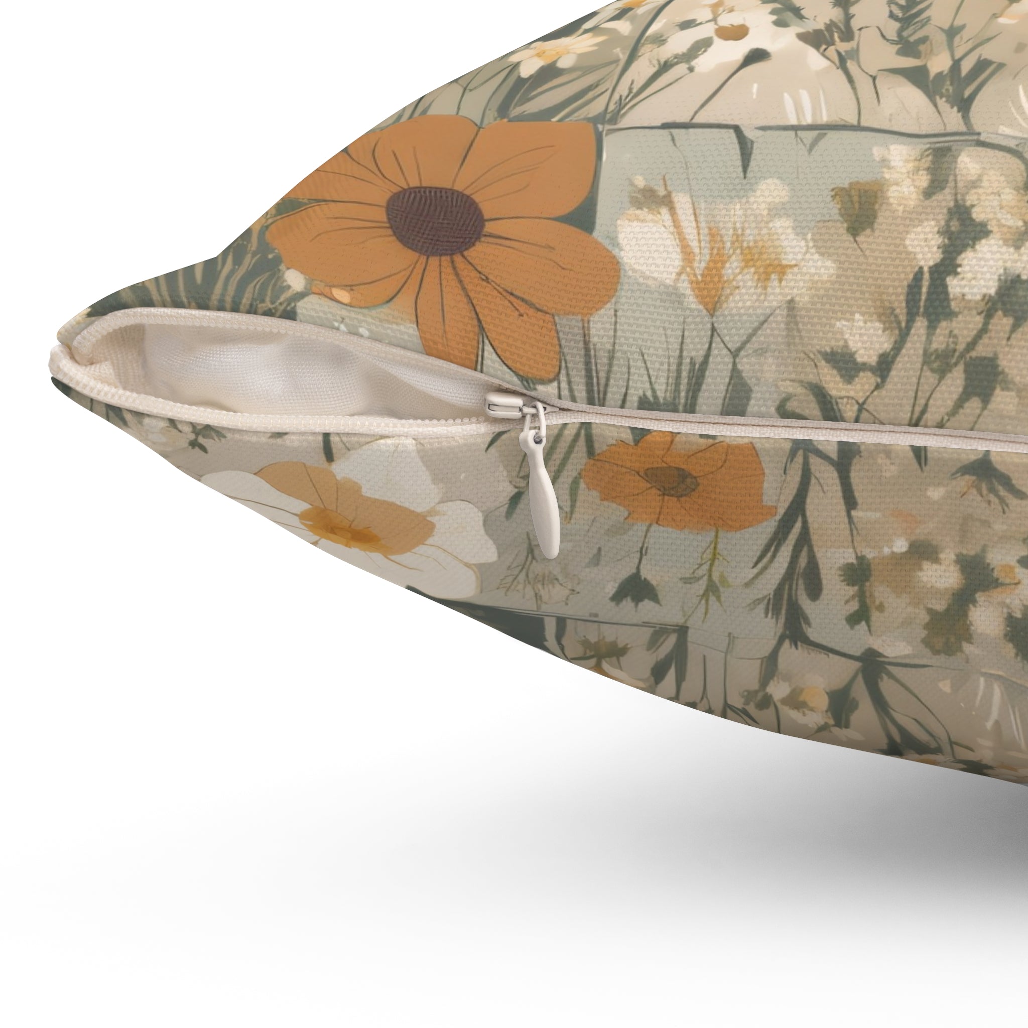Floral Patchwork Throw Pillow — Vintage Daisy & Wildflower Decorative Cushion