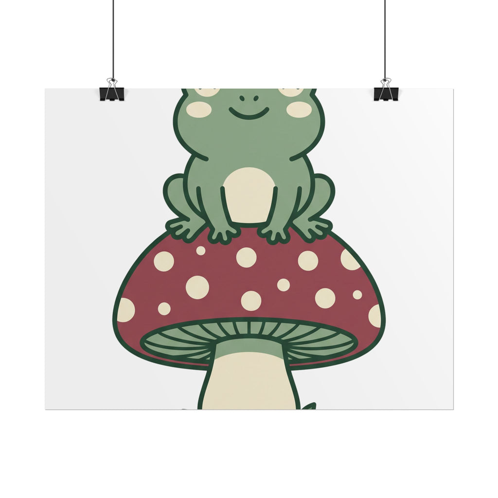 Frog on a Mushroom Poster, Cute Cottagecore Kids Wall Art