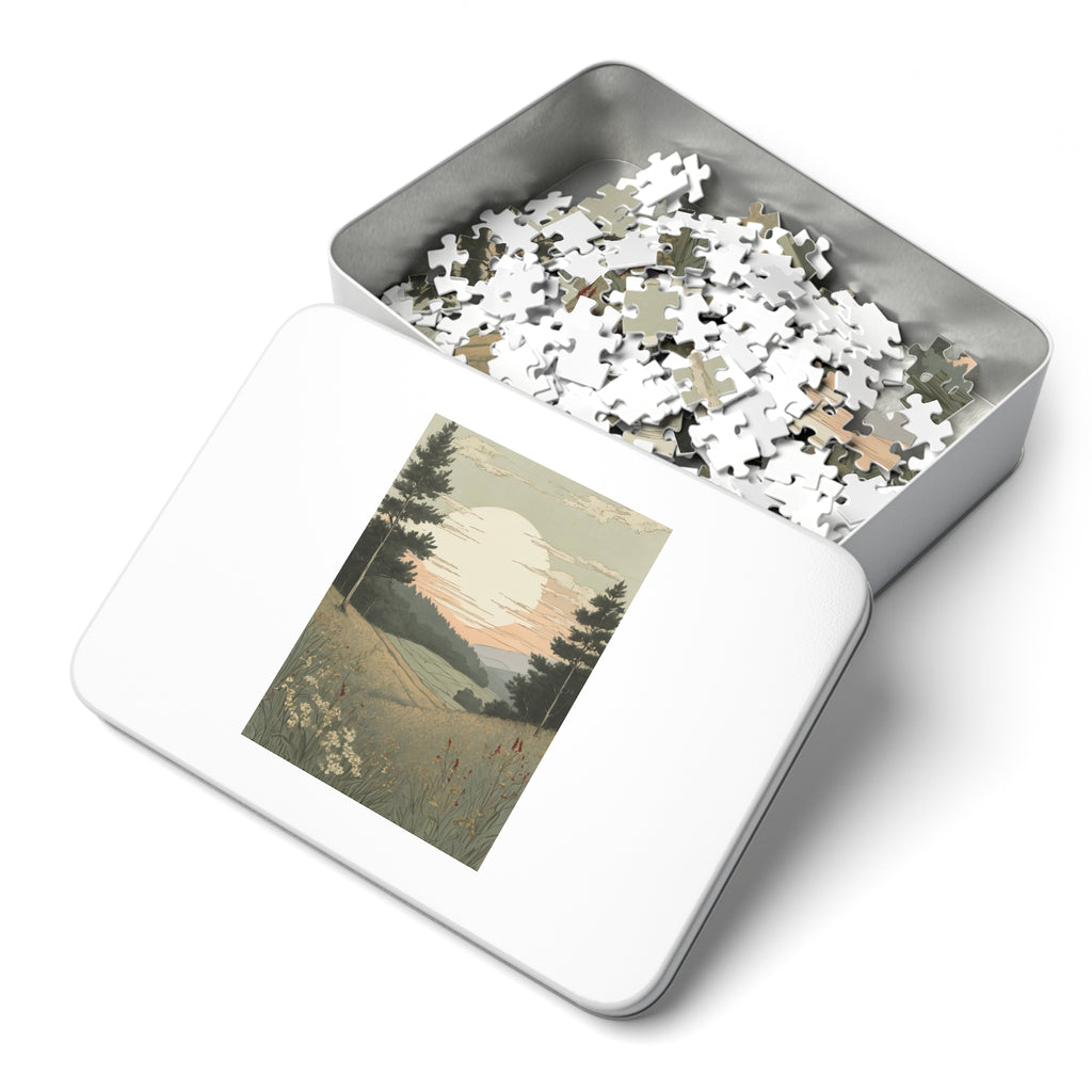 Scenic Sunset Meadow Jigsaw Puzzle (with Tin)