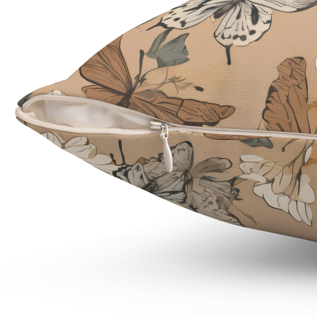 Daisy & Butterfly Decorative Pillow — Neutral Boho Floral Throw Cushion