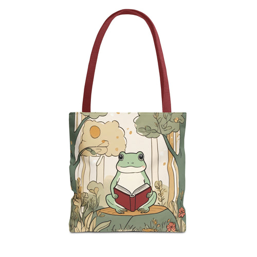 Cute Frog Reading Tote Bag – Whimsical Nature Booklover AOP Tote