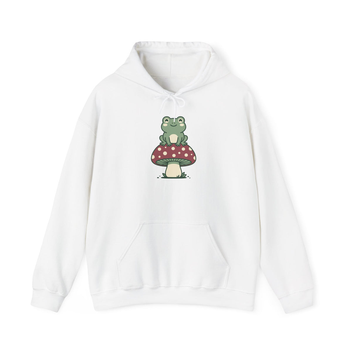 Frog on a Mushroom Hoodie, Cute Goblincore Toadstool Pullover