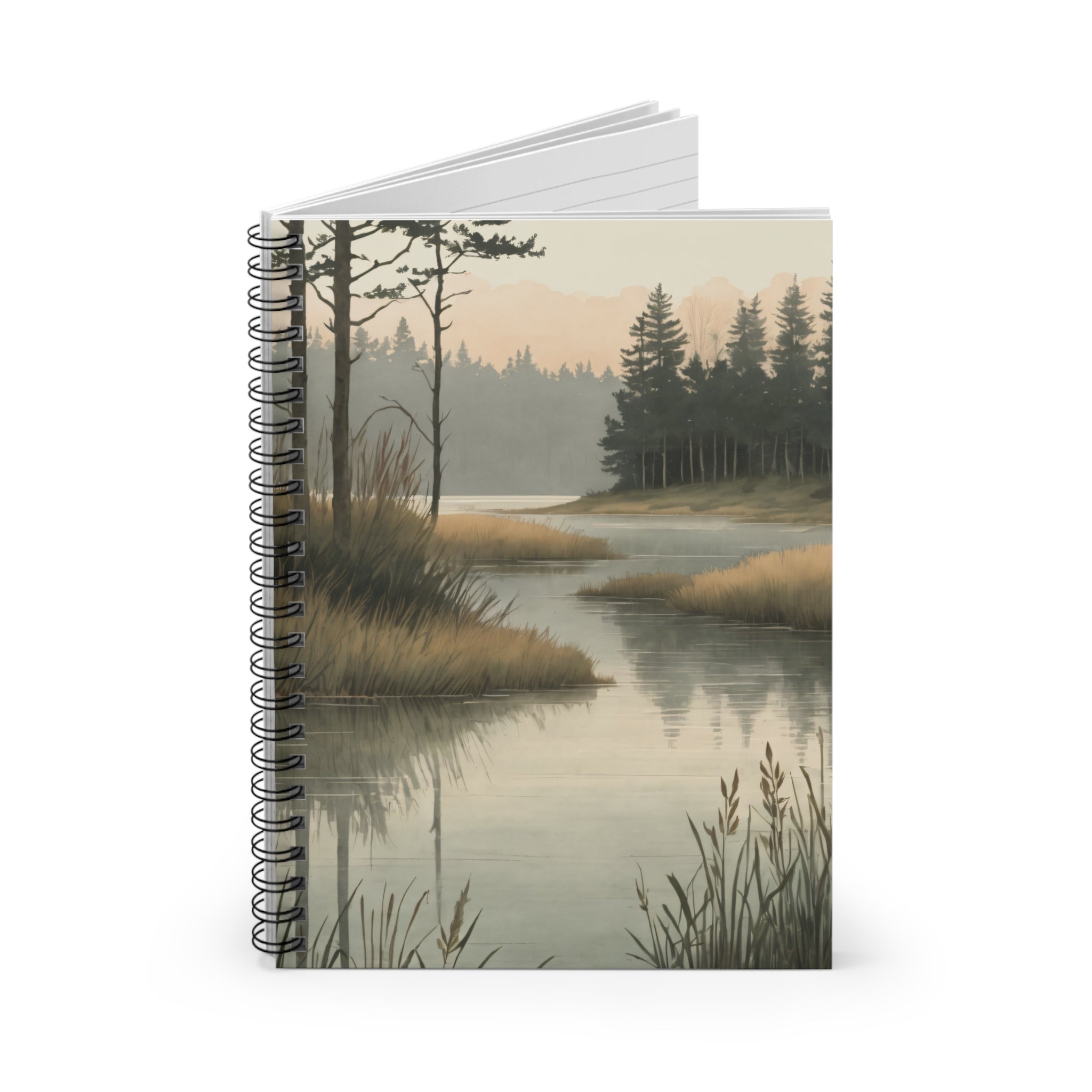 Nature Lakeside Spiral Notebook - Tranquil Forest River Ruled Journal