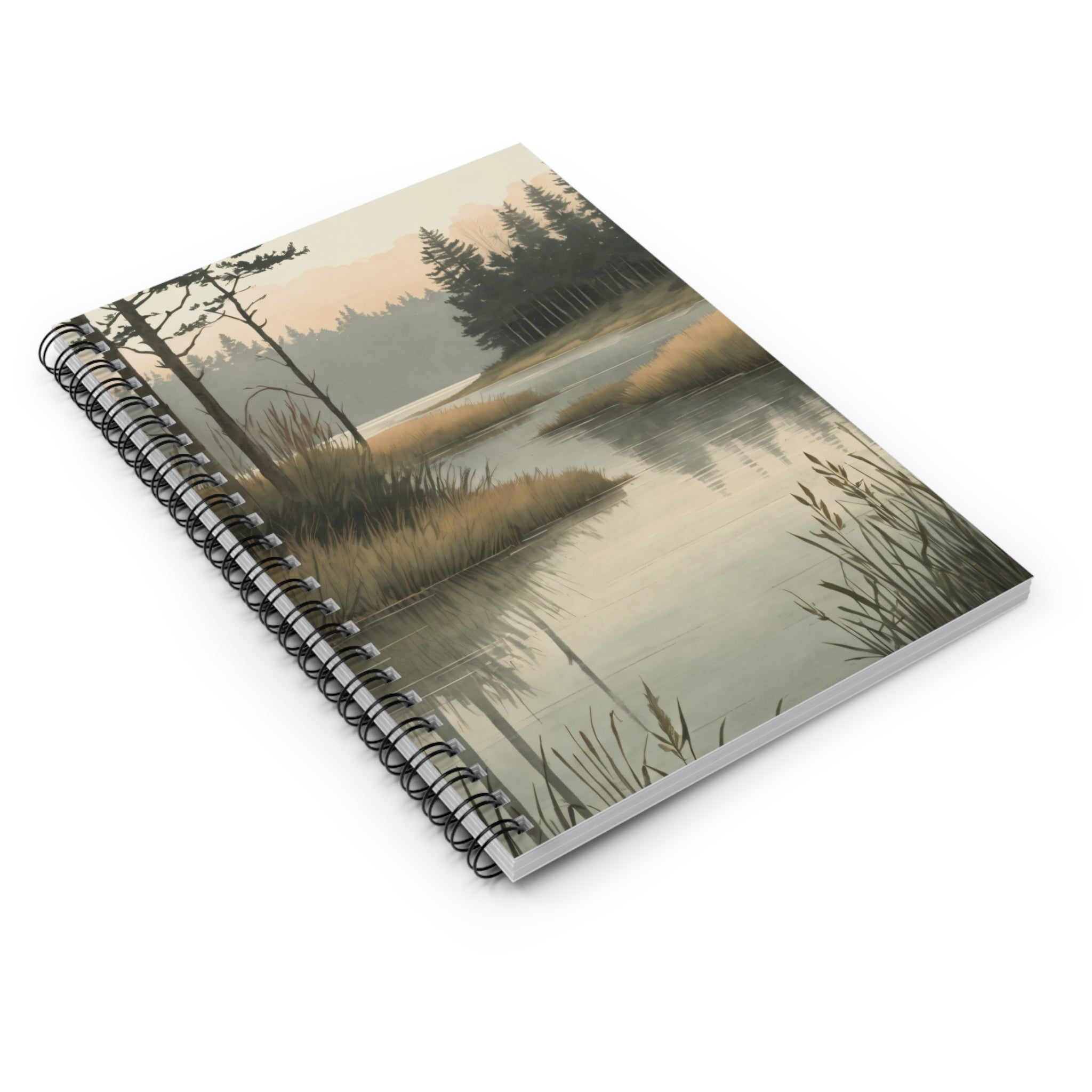 Nature Lakeside Spiral Notebook - Tranquil Forest River Ruled Journal