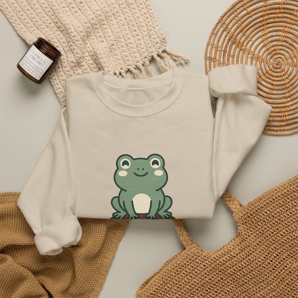 Frog on a Mushroom Crewneck, Cute Goblincore Fungi Sweatshirt
