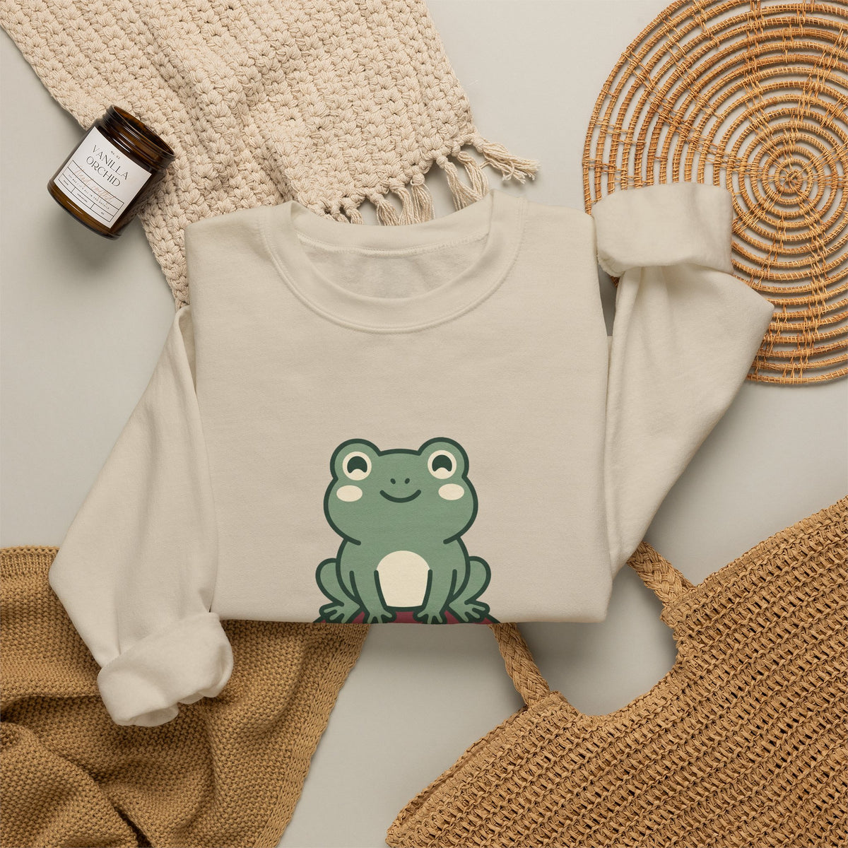Frog on a Mushroom Crewneck, Cute Goblincore Fungi Sweatshirt
