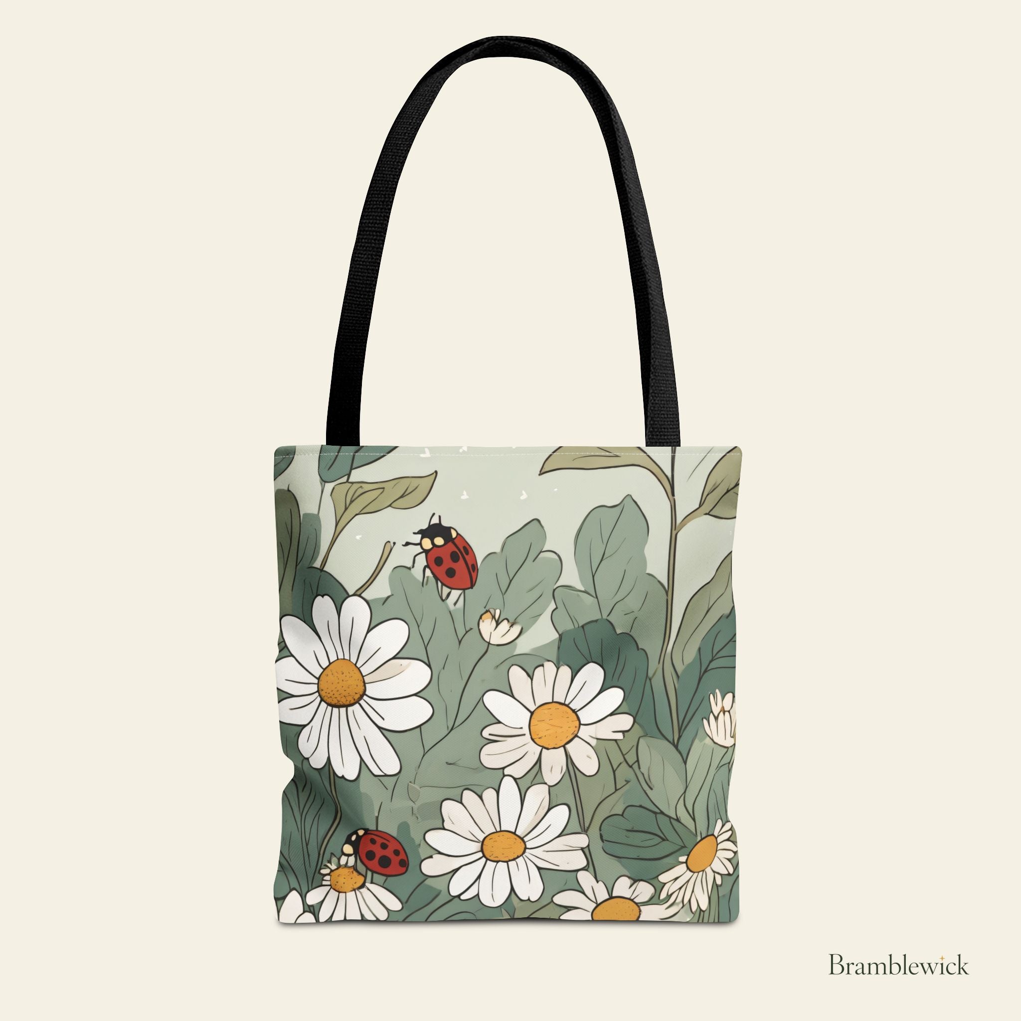 Daisy & Ladybug Tote Bag – Floral Spring Garden All-Over Print