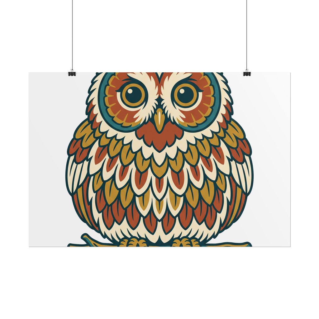 Round Owl Poster, Cute Woodland Nursery Wall Art Print