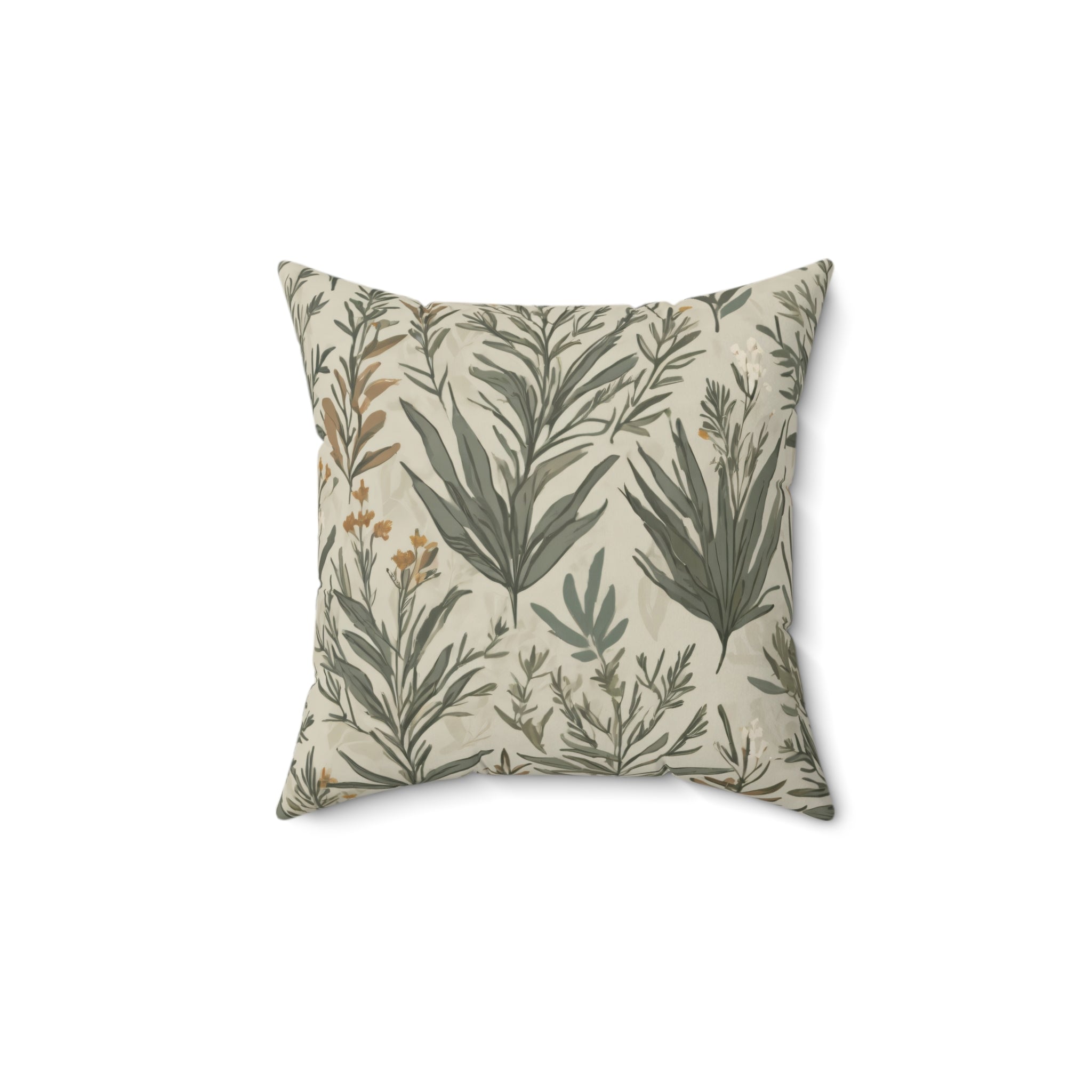 Botanical Split-Design Square Pillow — Sage Green Floral Accent Cushion