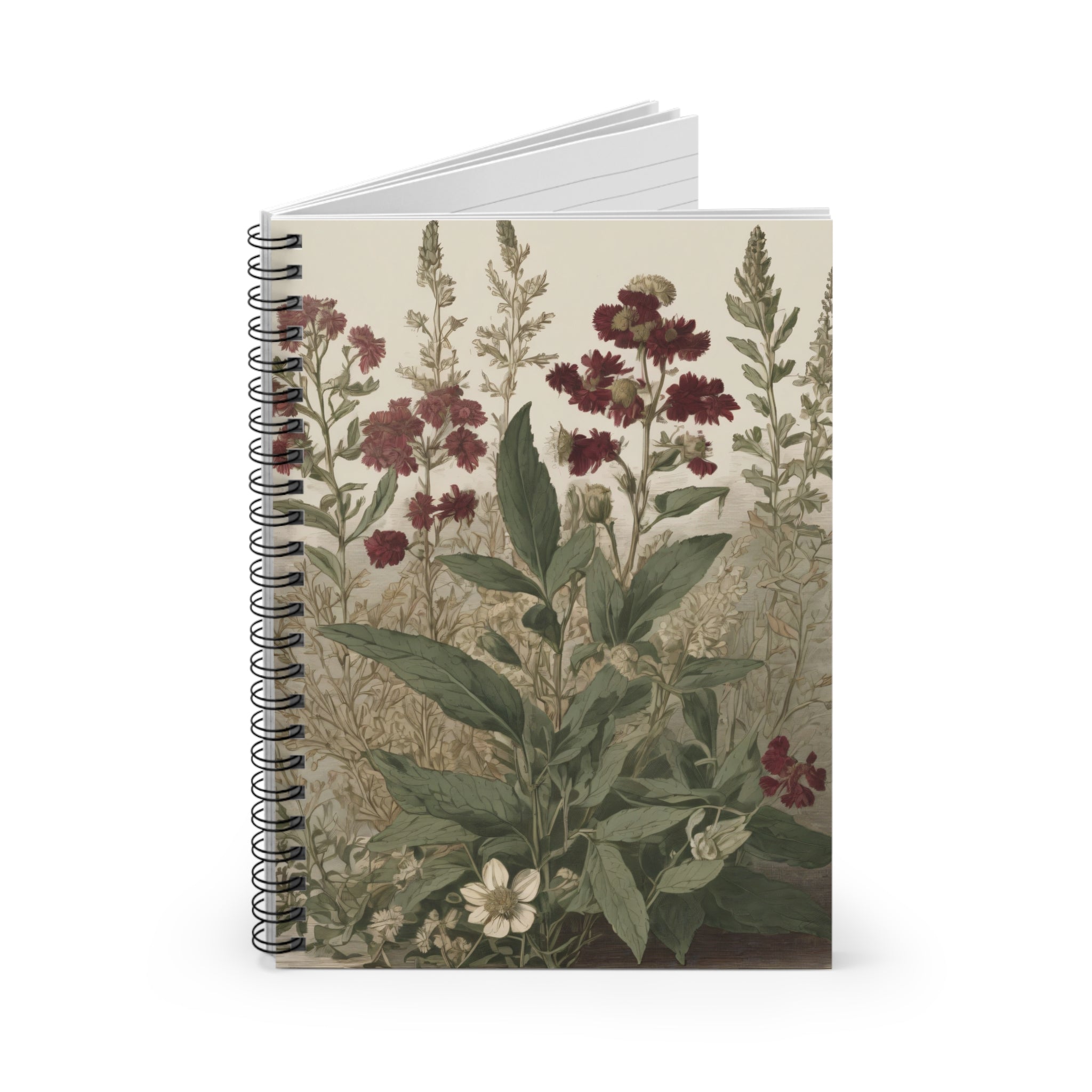 Botanical Vintage Spiral Notebook - Floral Field Ruled Journal
