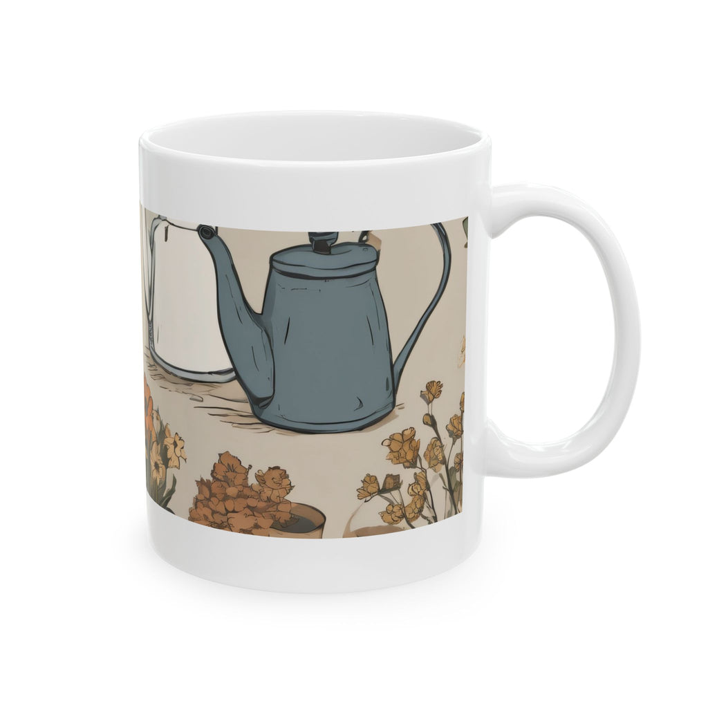 Botanical Garden Ceramic Mug – Vintage Watering Can & Potted Flowers (11oz, 15oz)