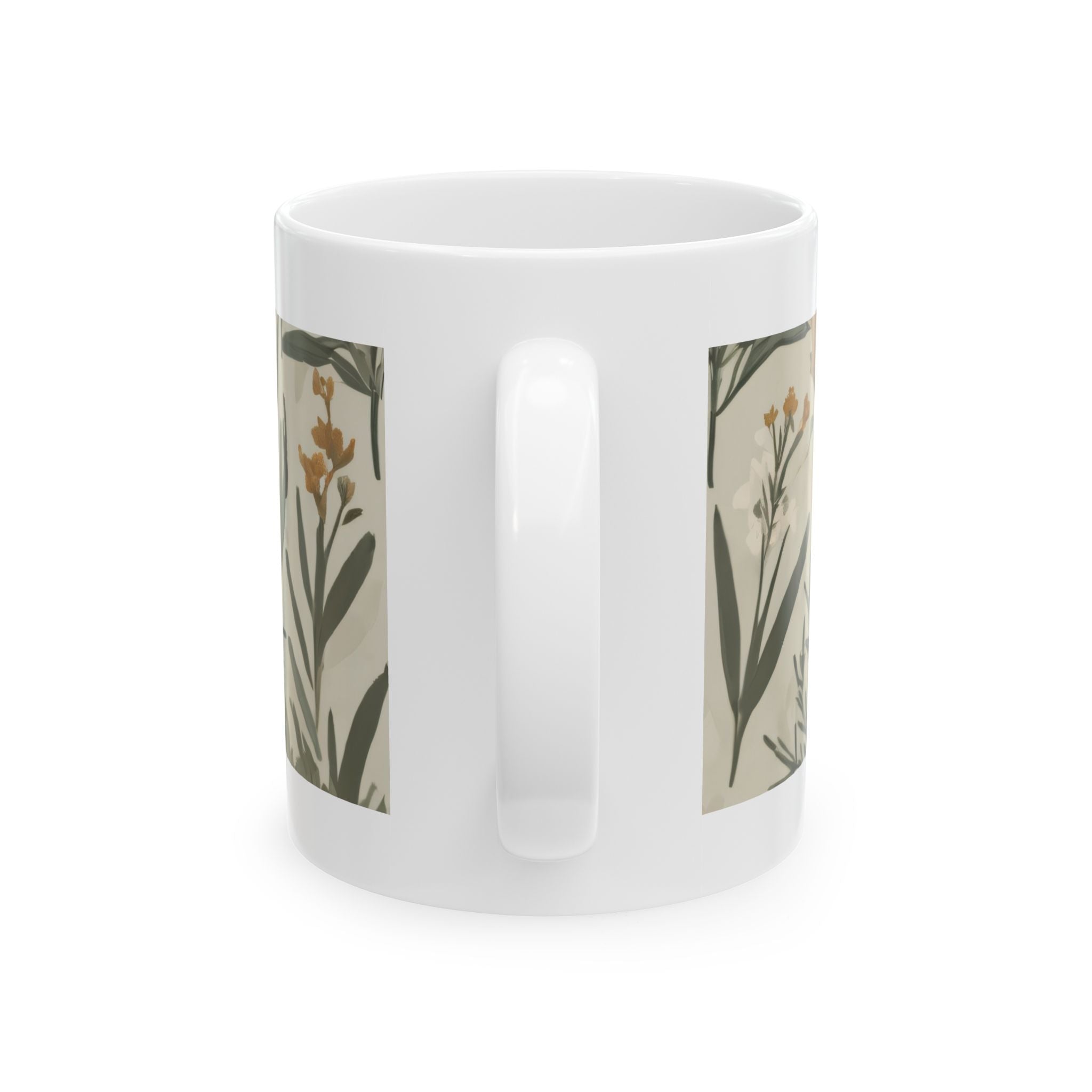 Botanical Leaves Ceramic Mug – Neutral Green Floral Coffee Cup (11oz, 15oz)