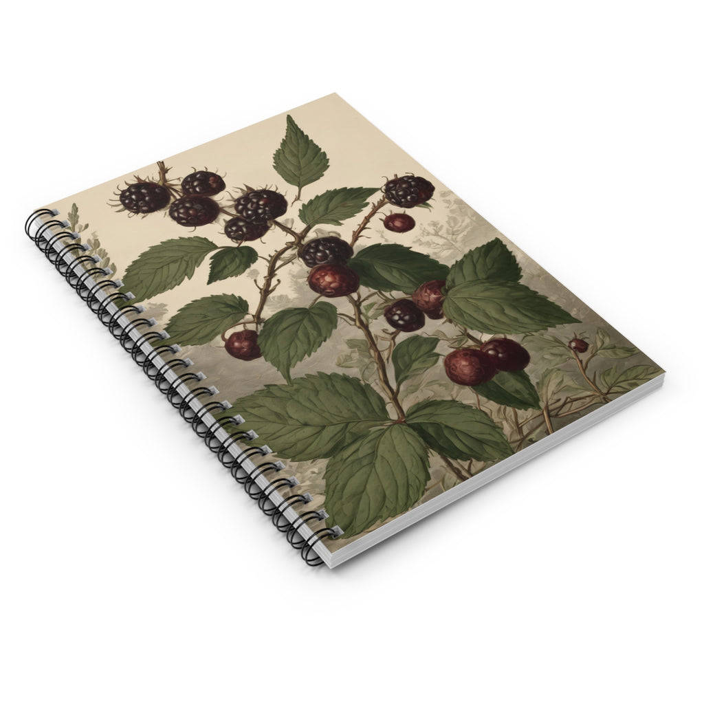 Botanical Blackberry Spiral Notebook - Vintage Fruit Illustration Ruled Journal