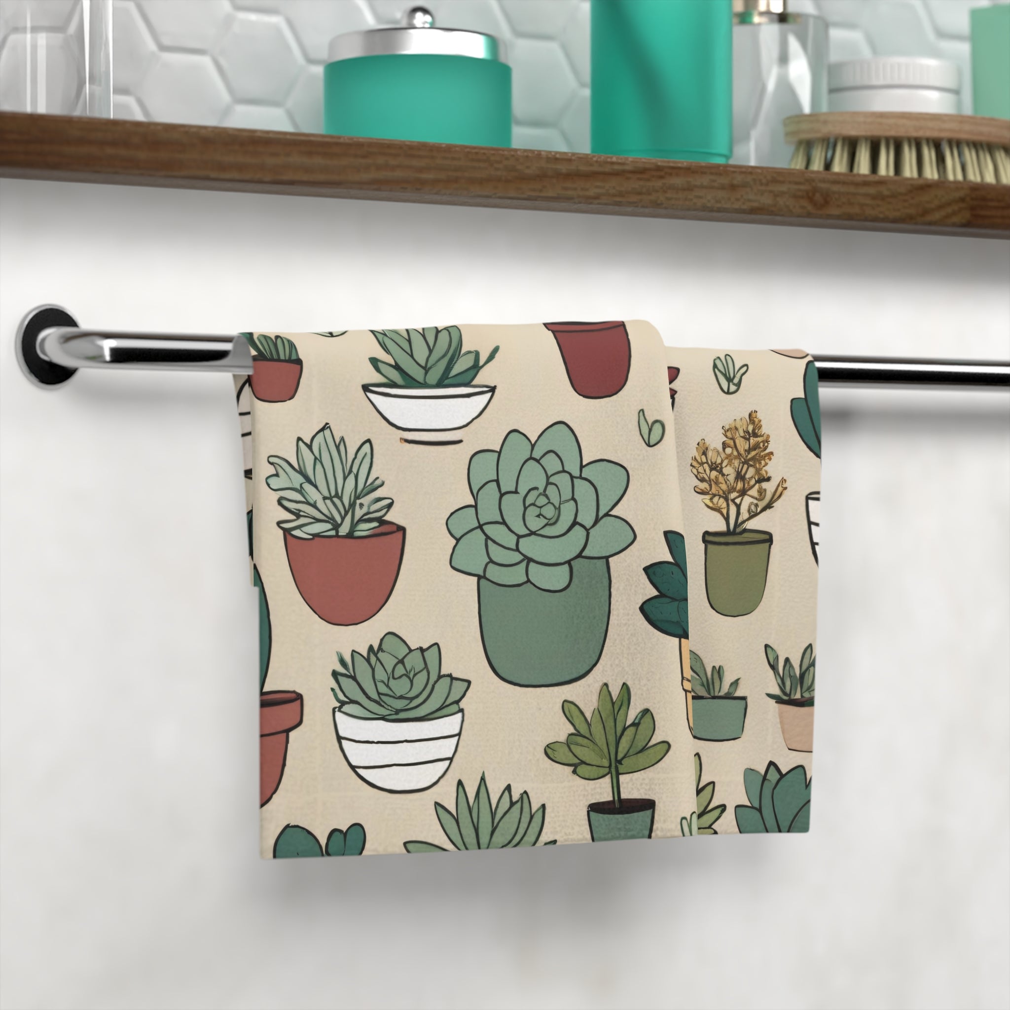 Succulent Pattern Face Towel – Cute Potted Plants Design