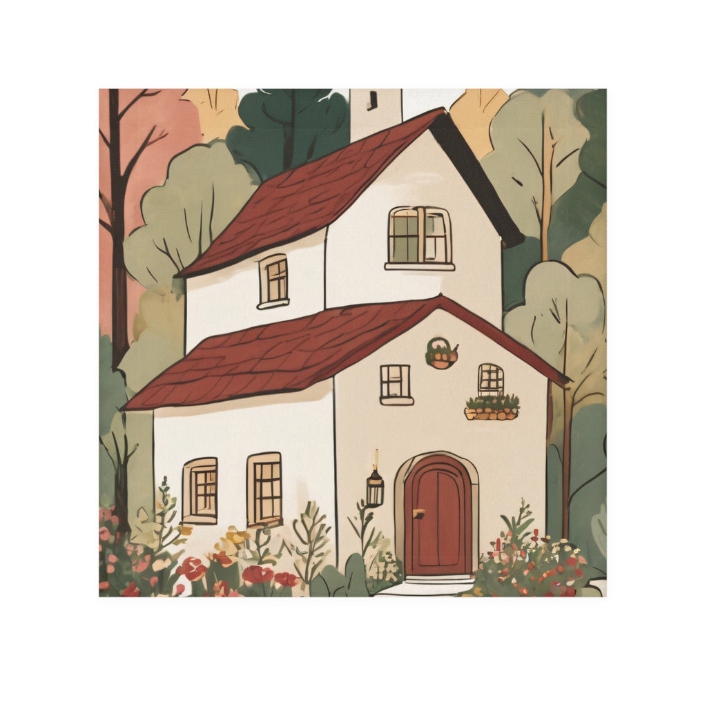 Cozy Cottage Face Towel — Autumn Floral House Illustration