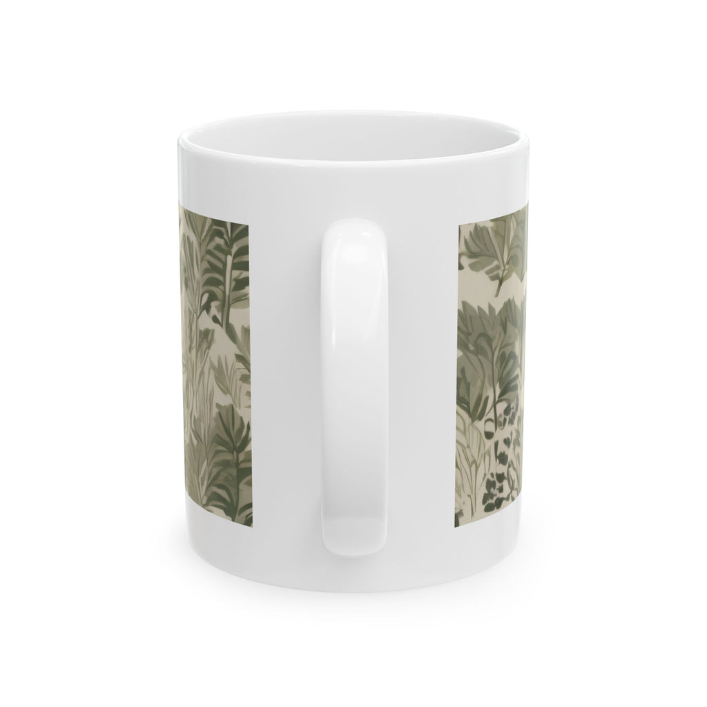 Botanical Leaves Ceramic Mug — Green Tropical Pattern Coffee Cup (11oz, 15oz)