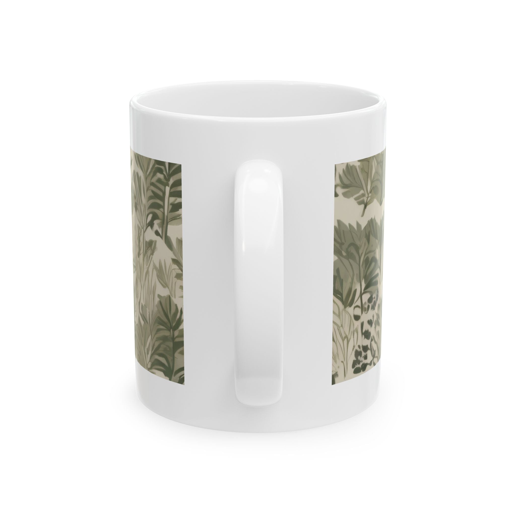 Botanical Leaves Ceramic Mug — Green Tropical Pattern Coffee Cup (11oz, 15oz)