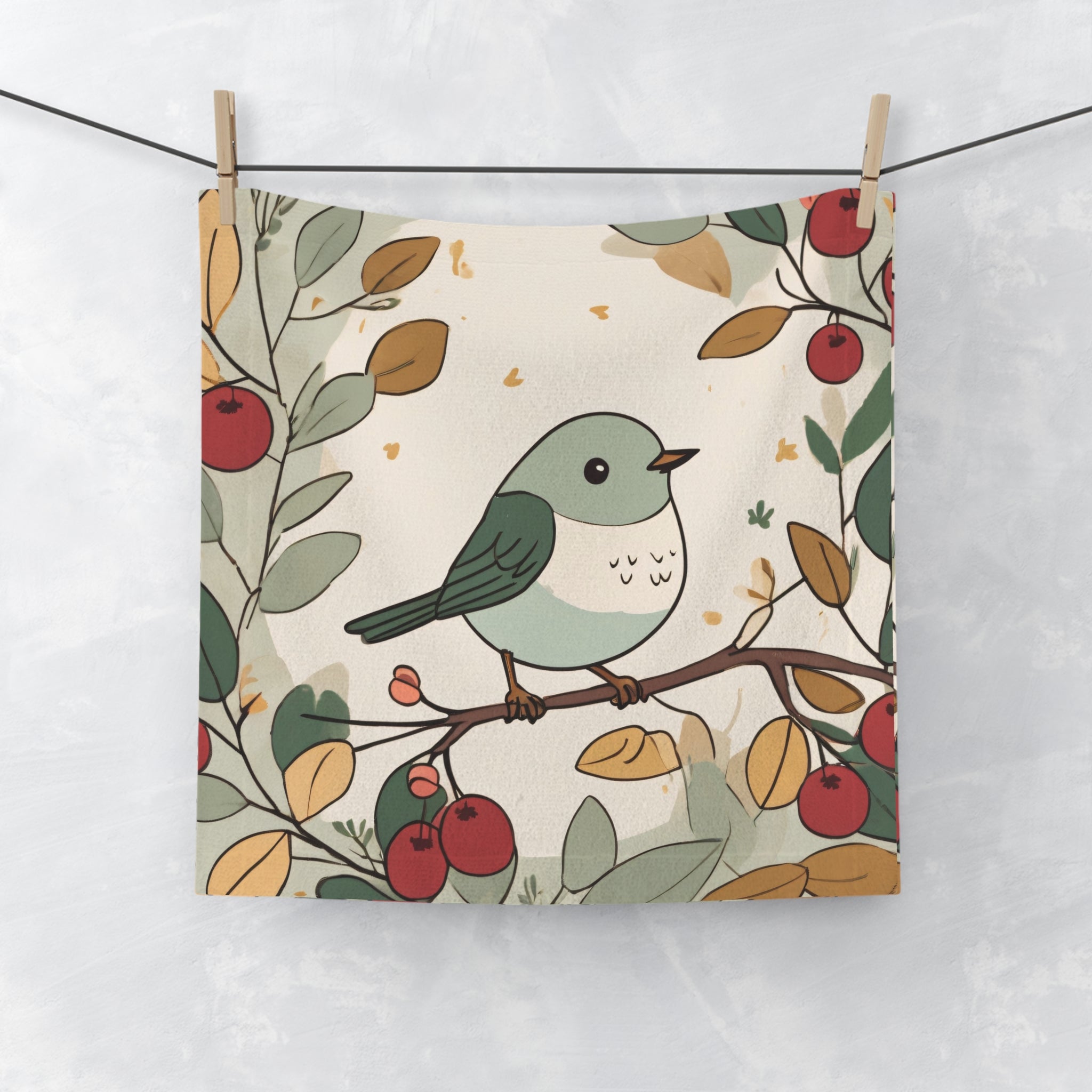 Cute Bird Face Towel — Spring Woodland Songbird Design