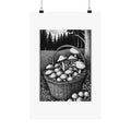 Mushroom Basket Matte Poster — Black & White Forest Illustration