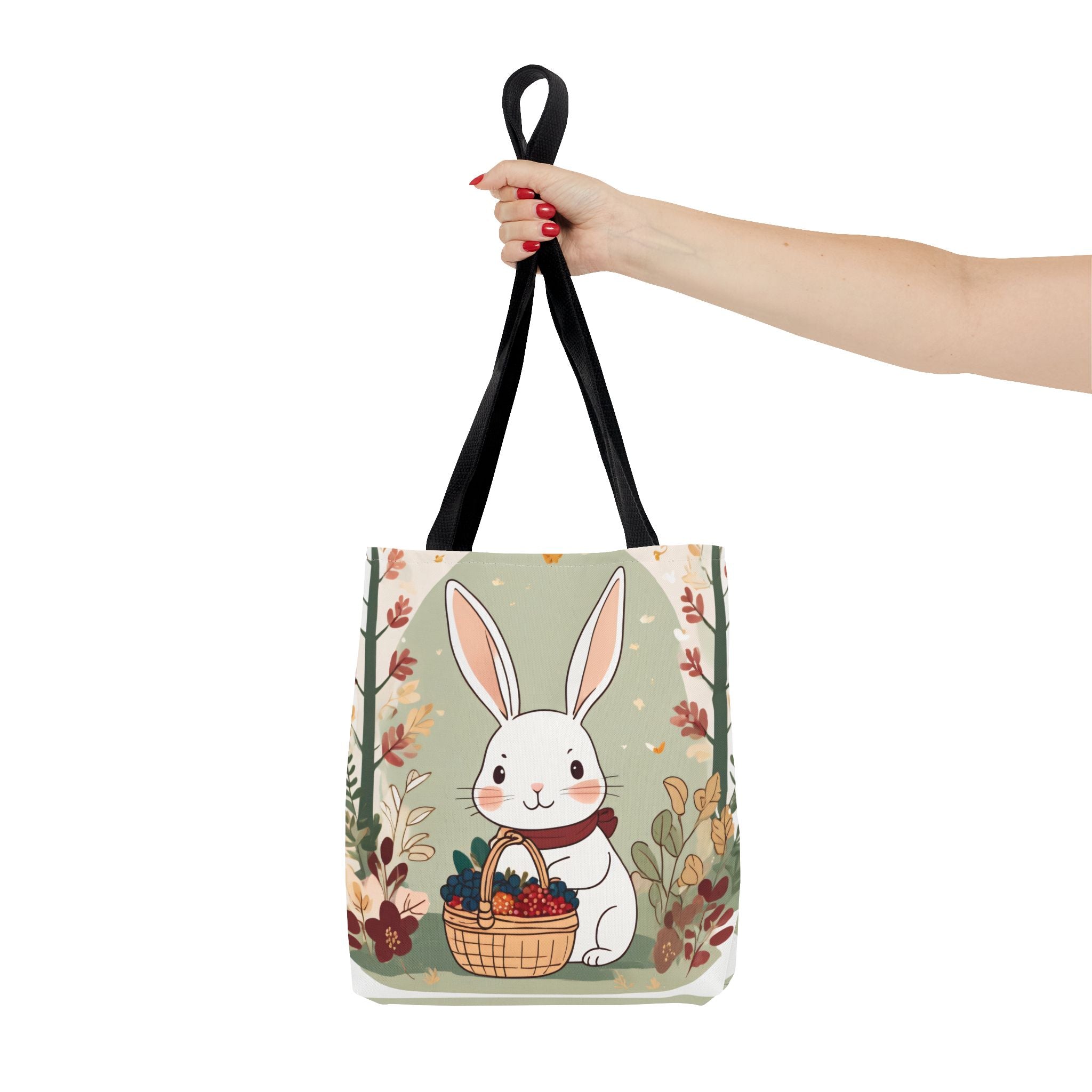 Easter Bunny Tote Bag — Cute Rabbit with Basket Spring Floral Design